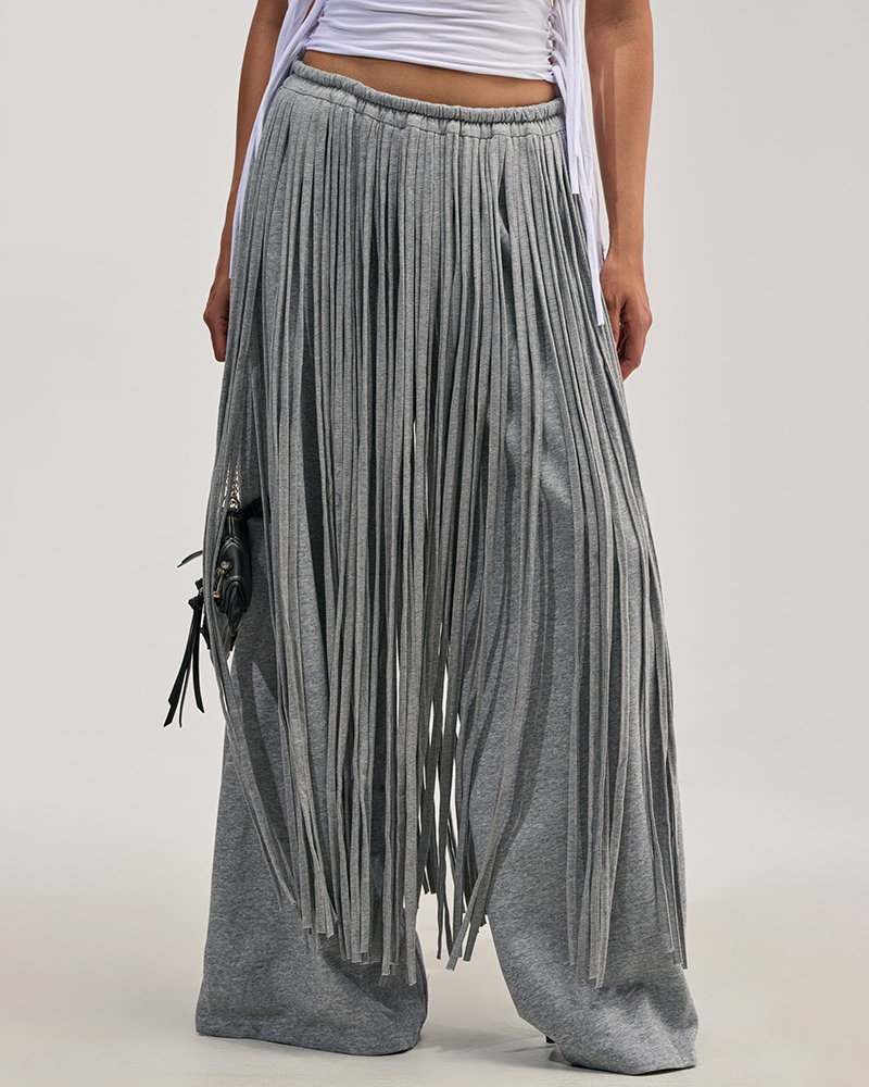 Sasha Grey Zip Corset Jacket & Fringe Wide-Leg Two-Piece Set