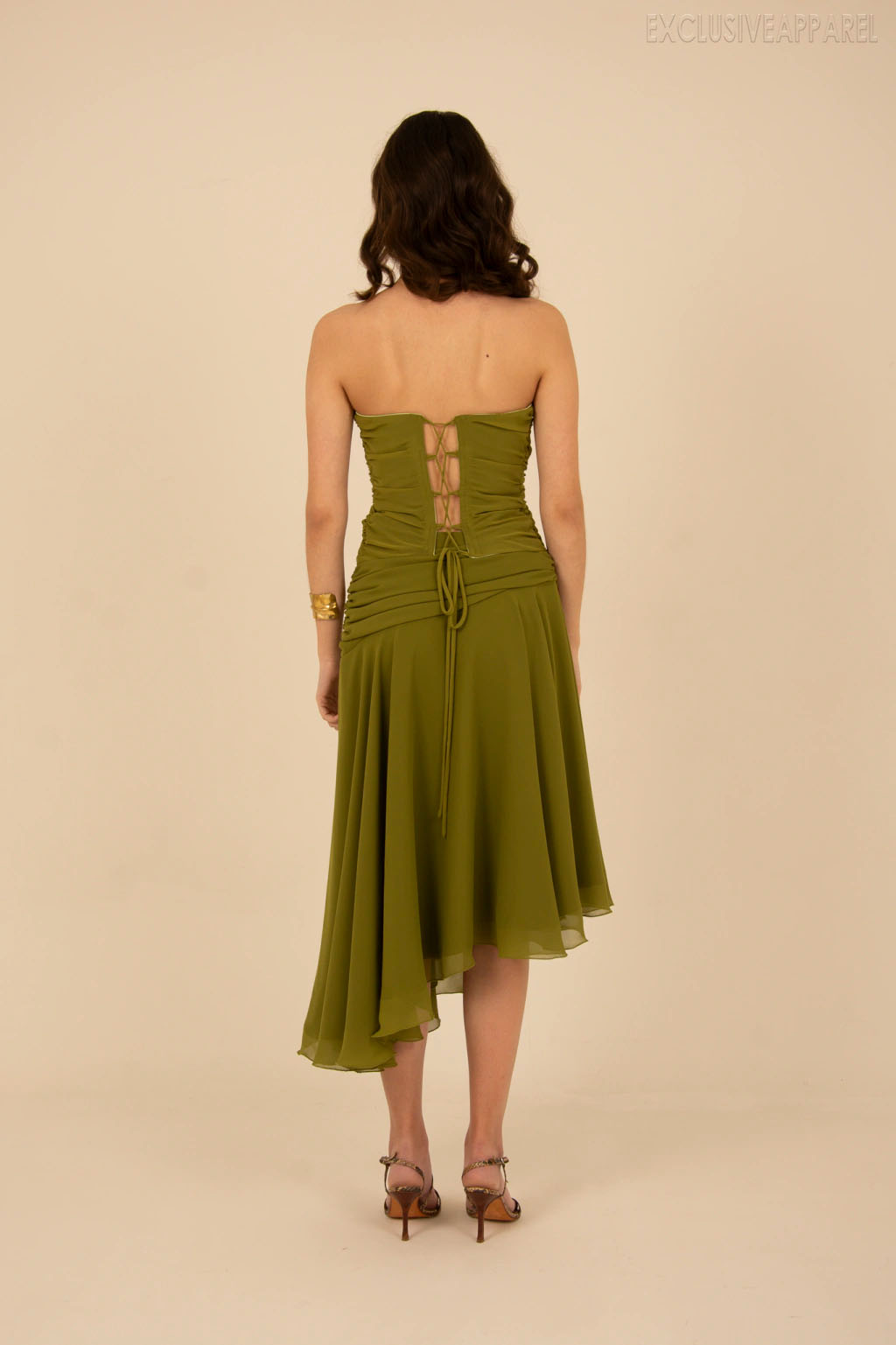 Zaida Green High-necked Irregular Mid-length Dress