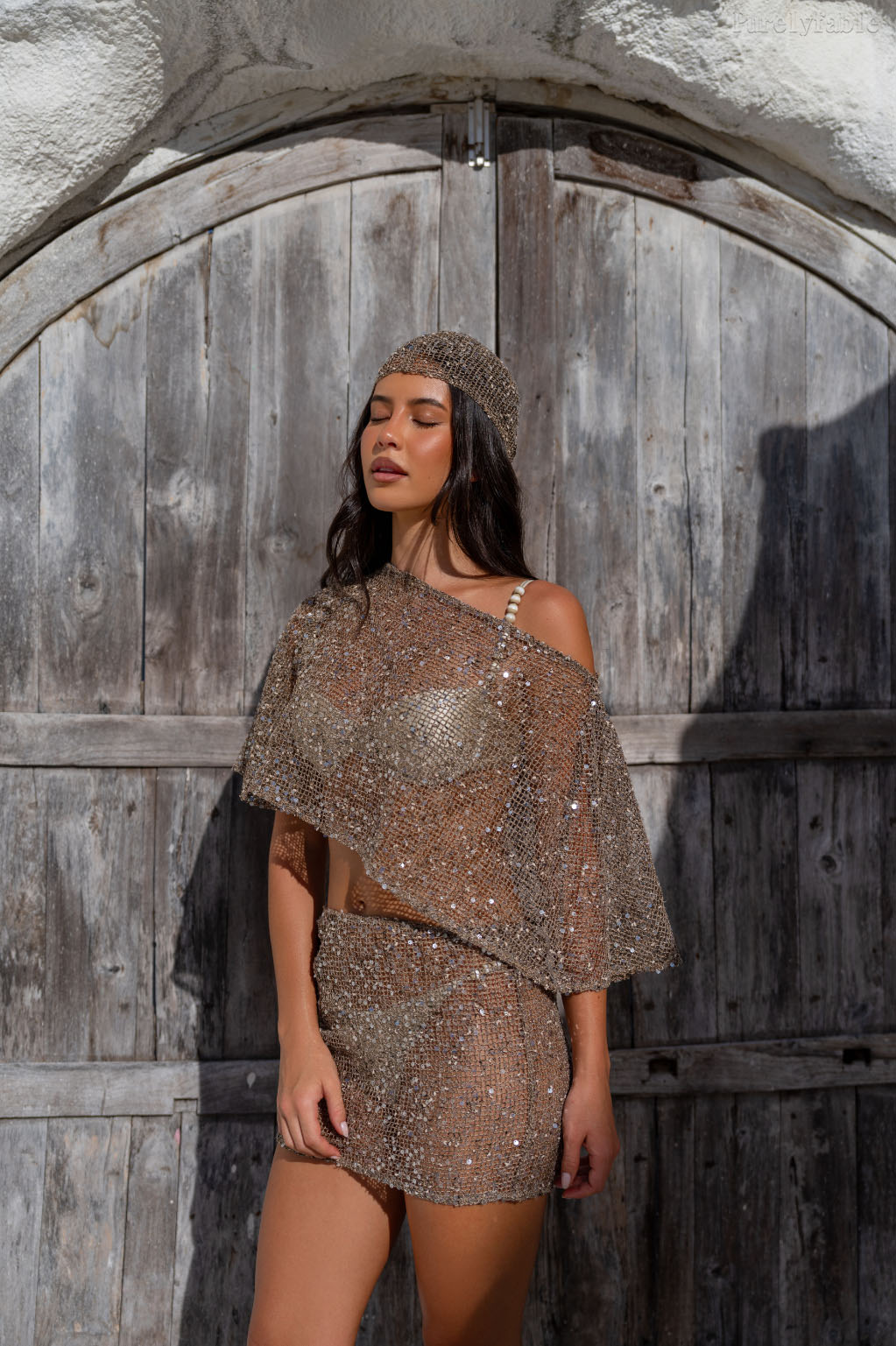 Liliana Brown Knitted Short Skirt 3-Piece Set