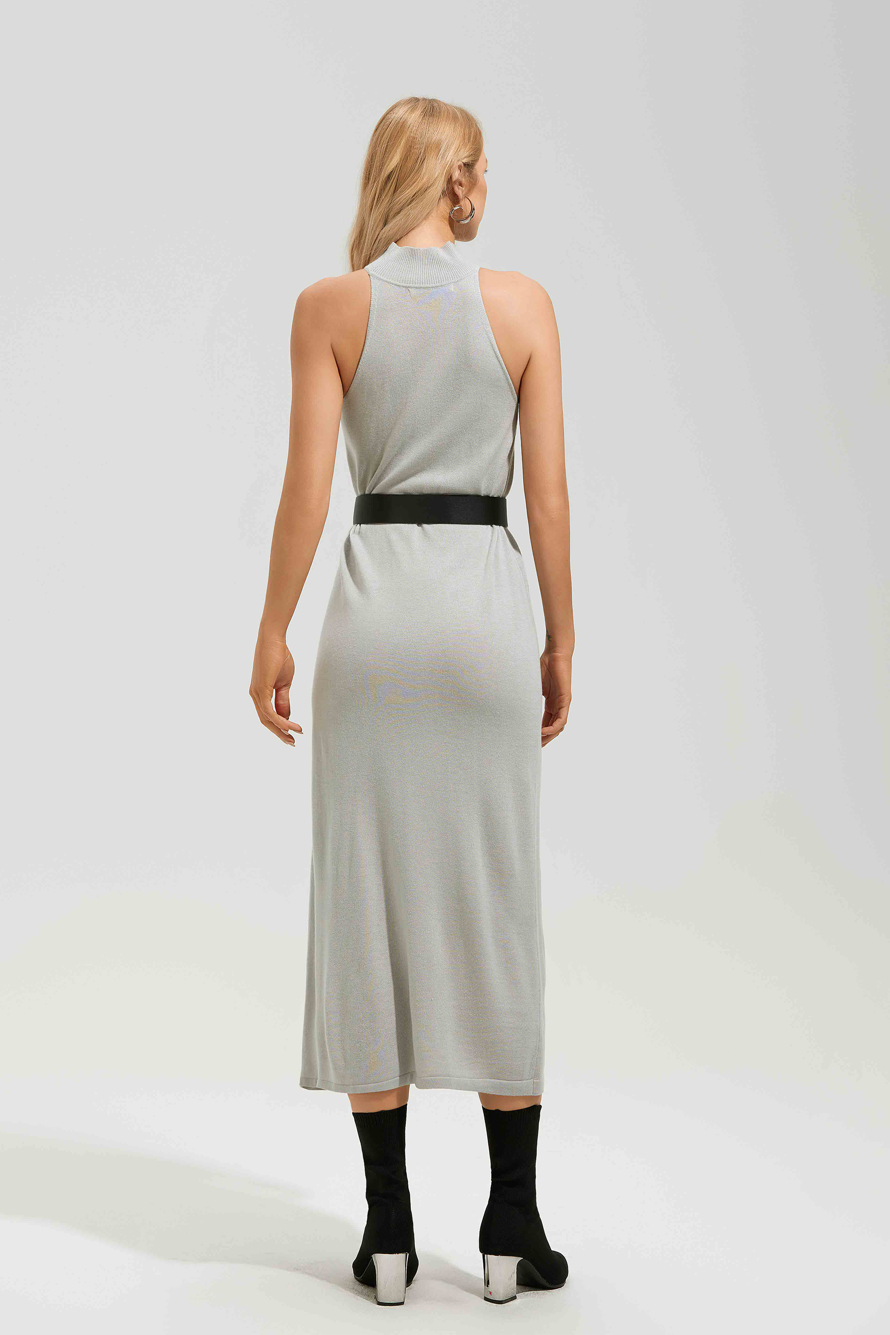 Marilyn Sleeveless Mock Neck Midi Knit Dress-purelyfable