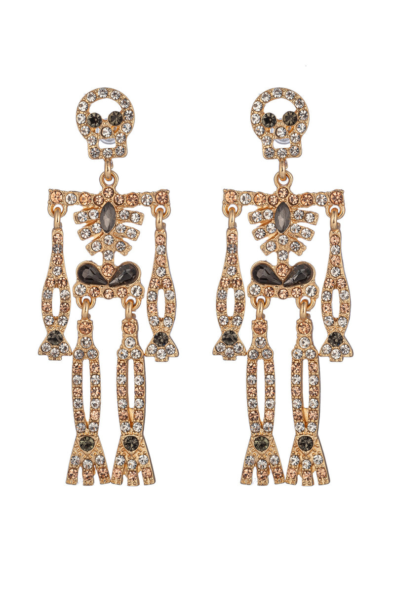 Rhinestone Skeleton Dangle Earrings-purelyfable