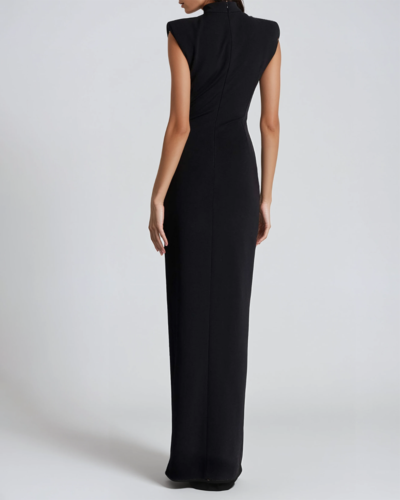 Sabrina Black Sleeveless Zipper Detail Maxi Dress.