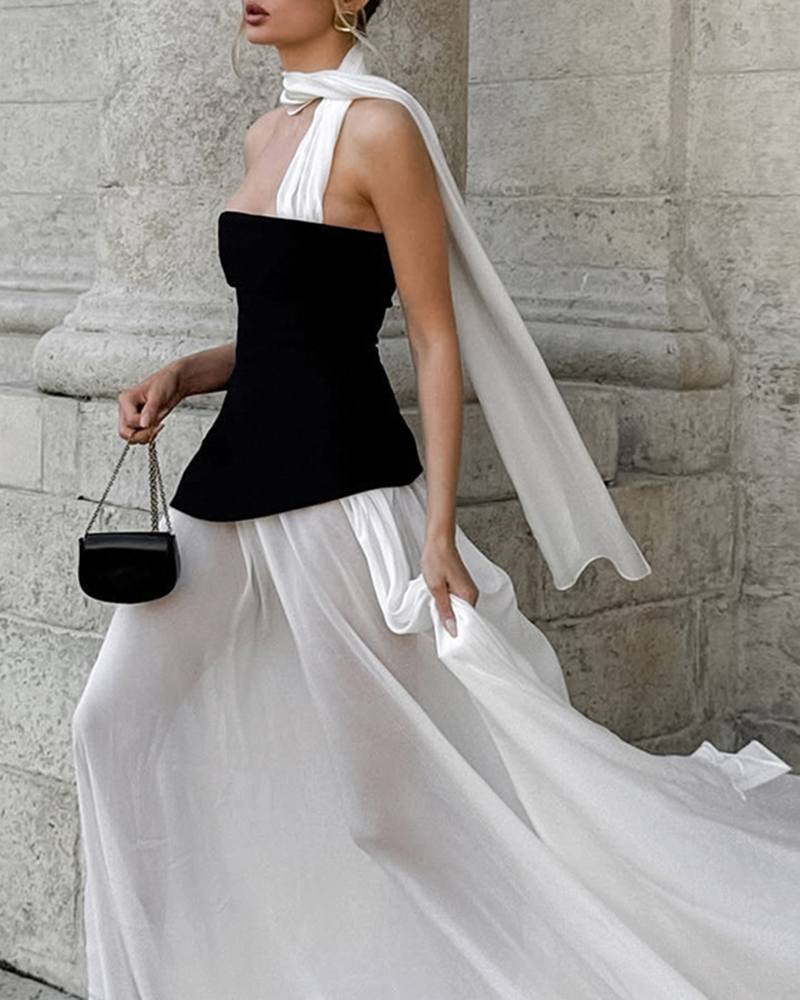 Xiomara Black Strapless Color-Block Maxi Dress