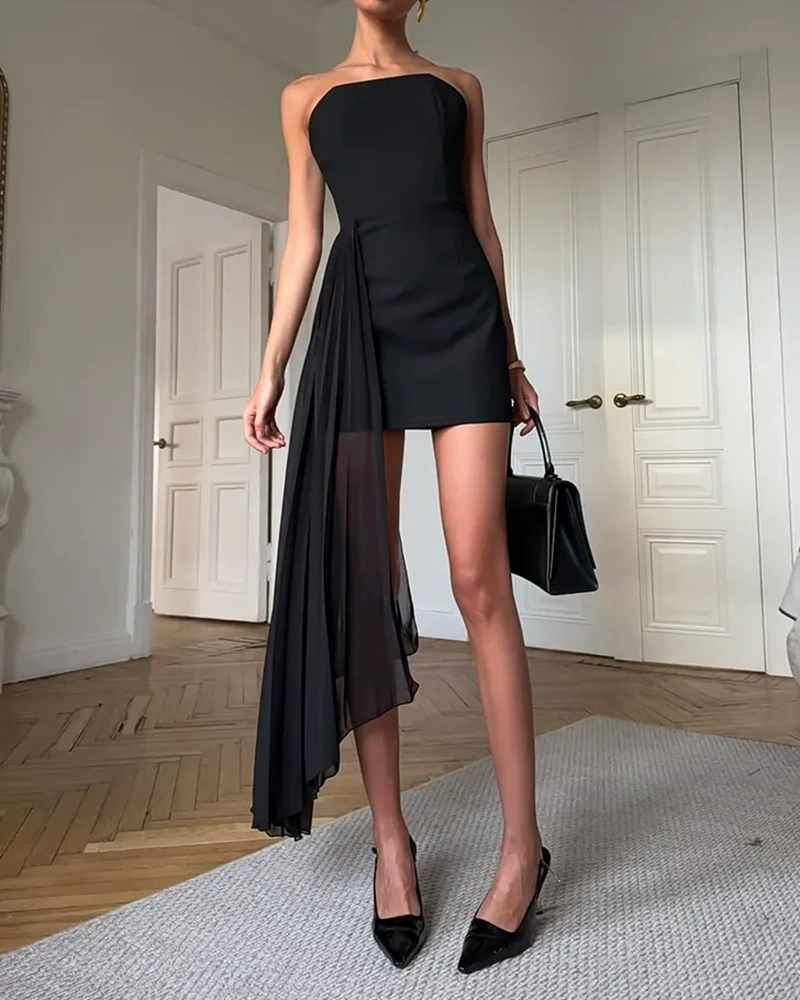 Evie Black Strapless Side Train Mini Dress