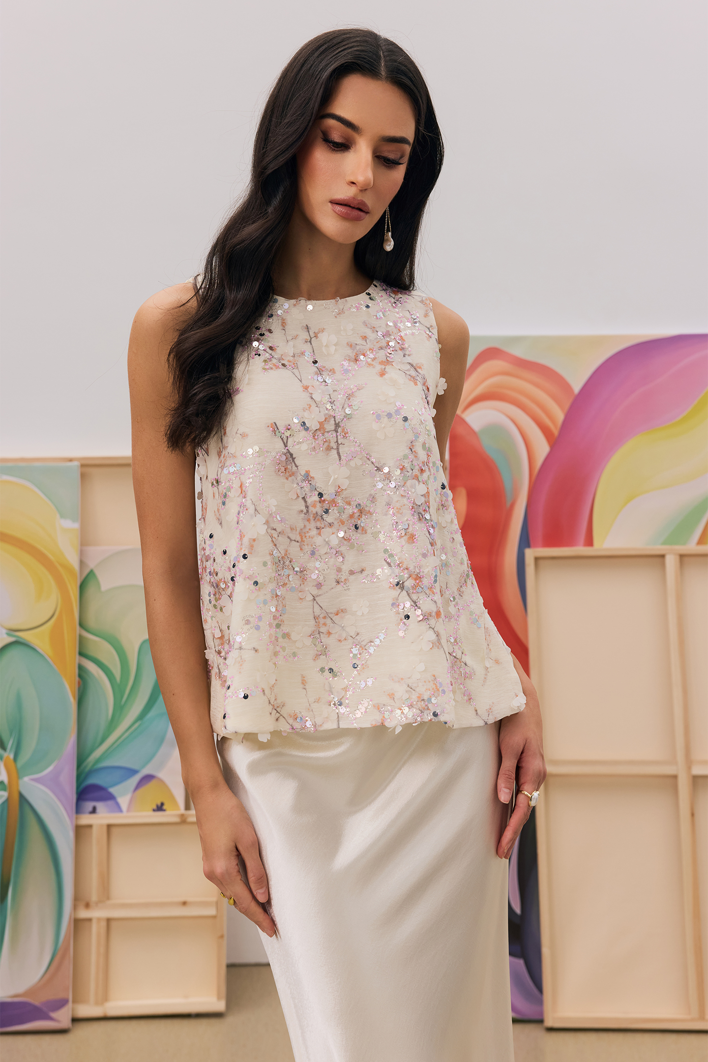 Angelica Floral Embroidery Sequin Sleeveless Vest-purelyfable