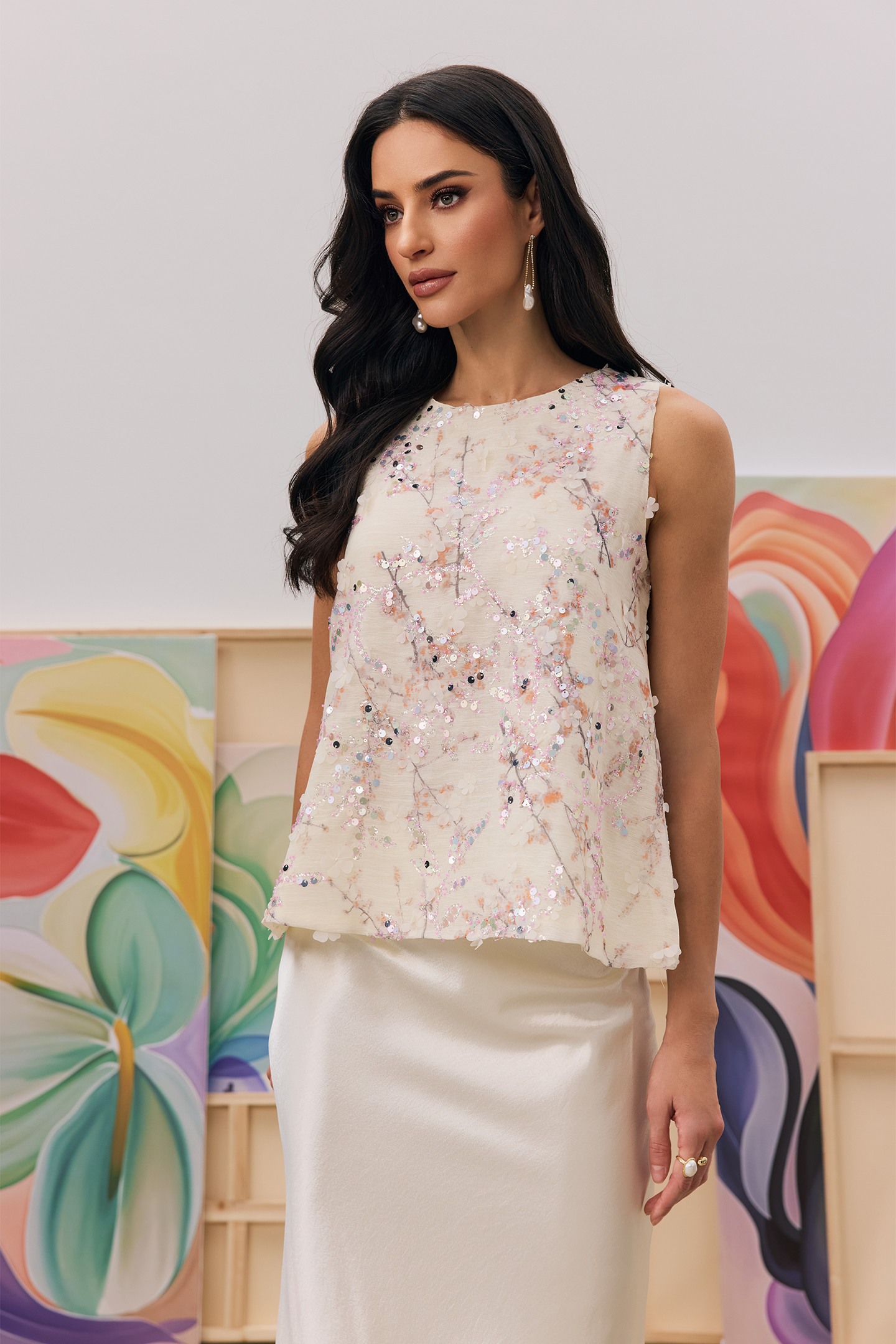 Angelica Floral Embroidery Sequin Sleeveless Vest-purelyfable