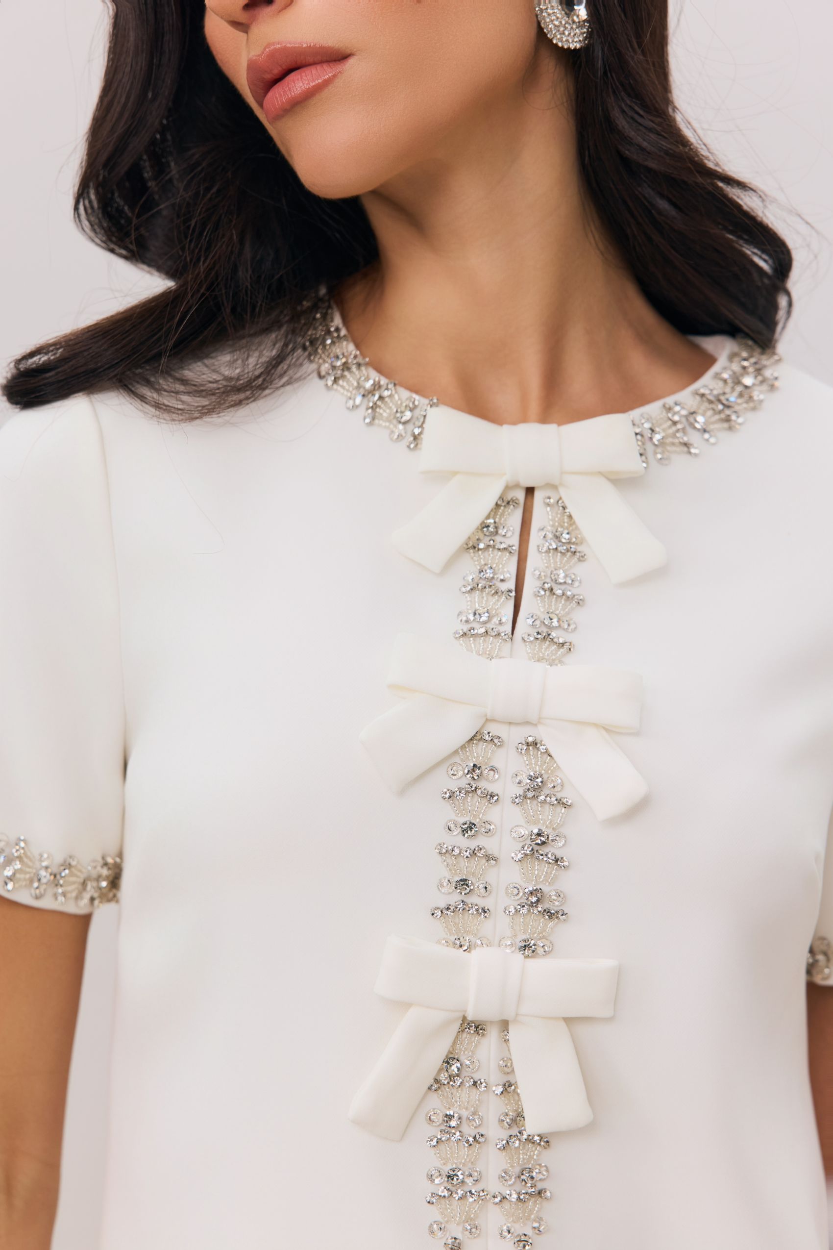 Erika Bowknot Crystal-embellished Mini Dress-purelyfable