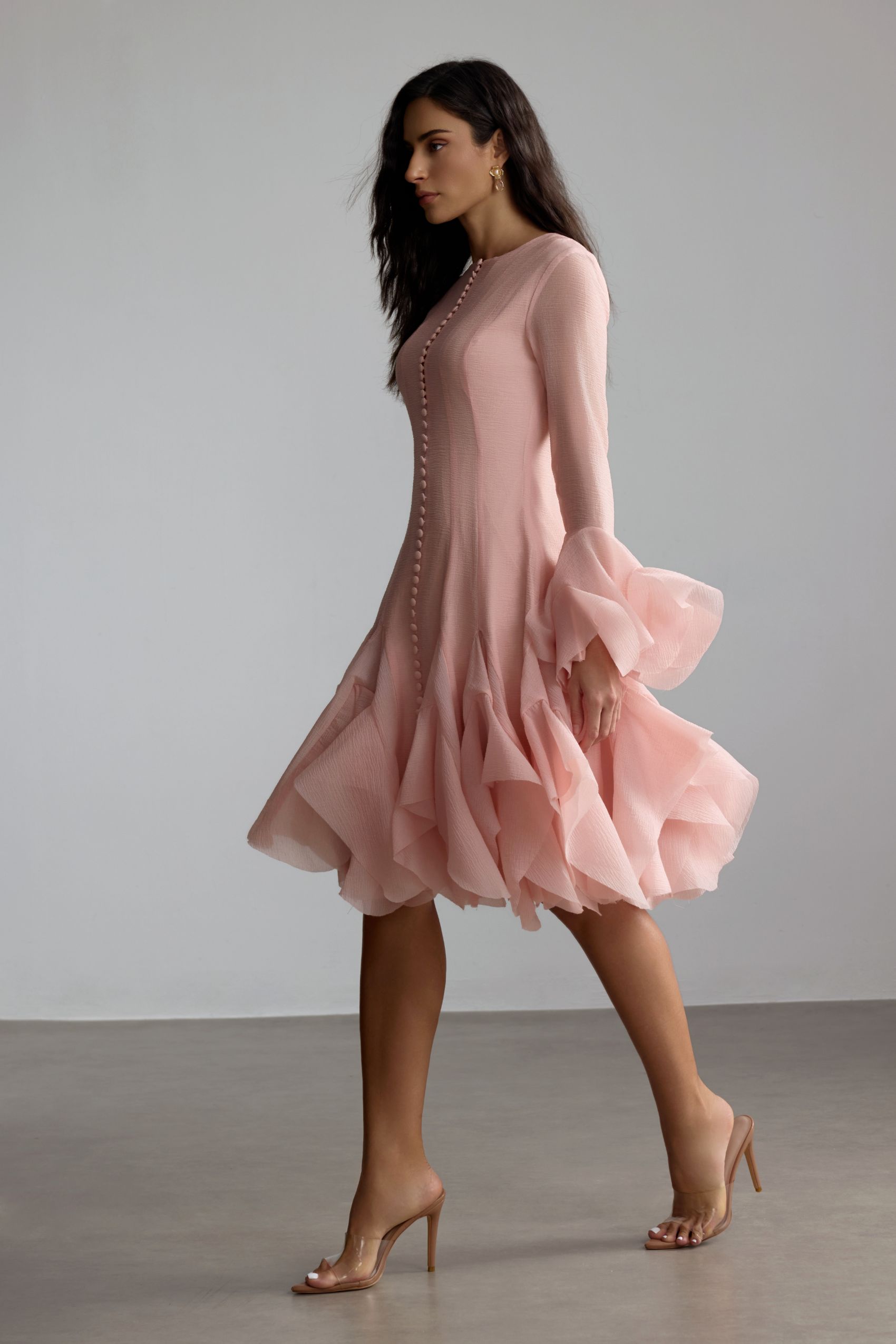 Gloria Long Sleeve Flared Hem Midi Dress-purelyfable
