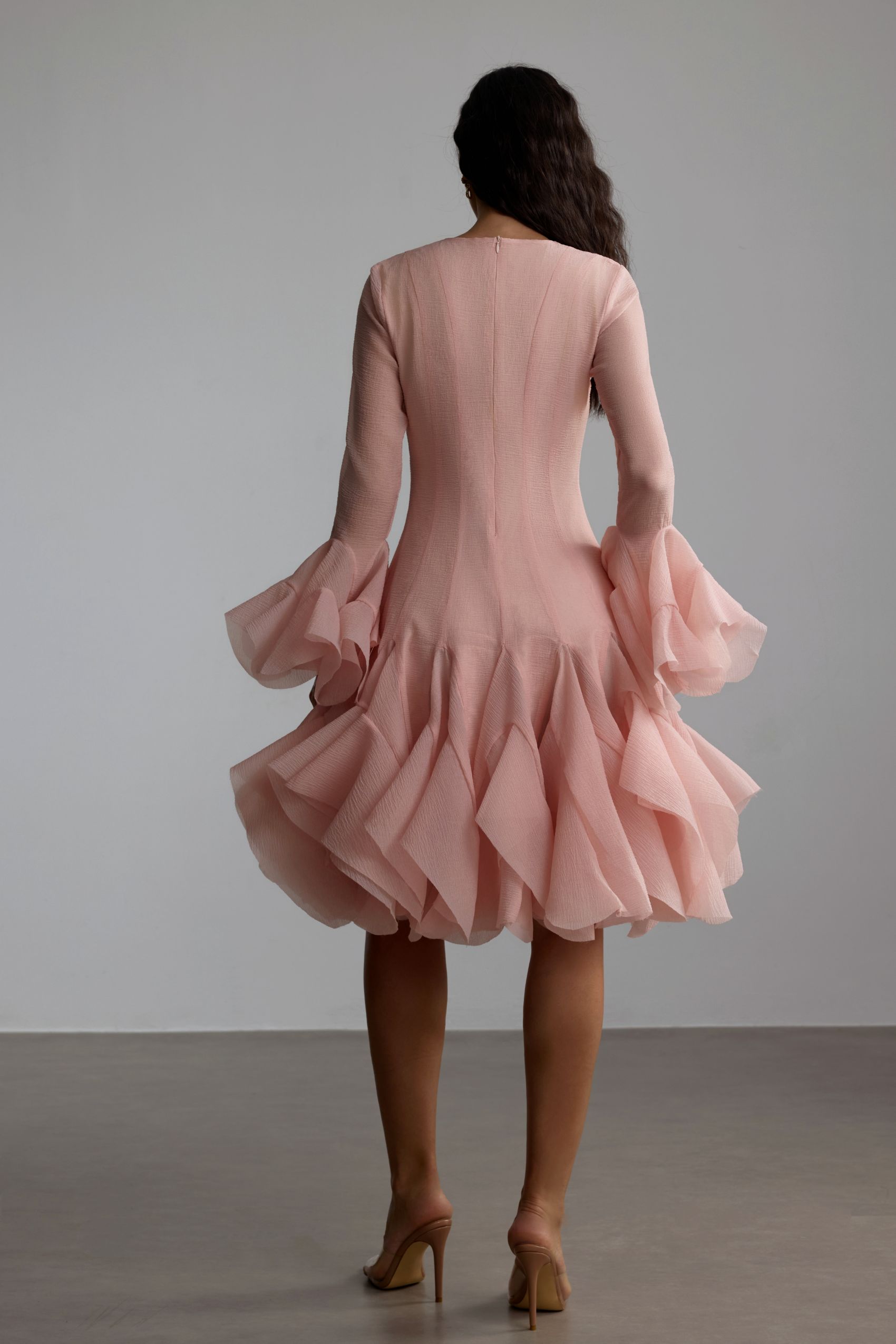 Gloria Long Sleeve Flared Hem Midi Dress-purelyfable