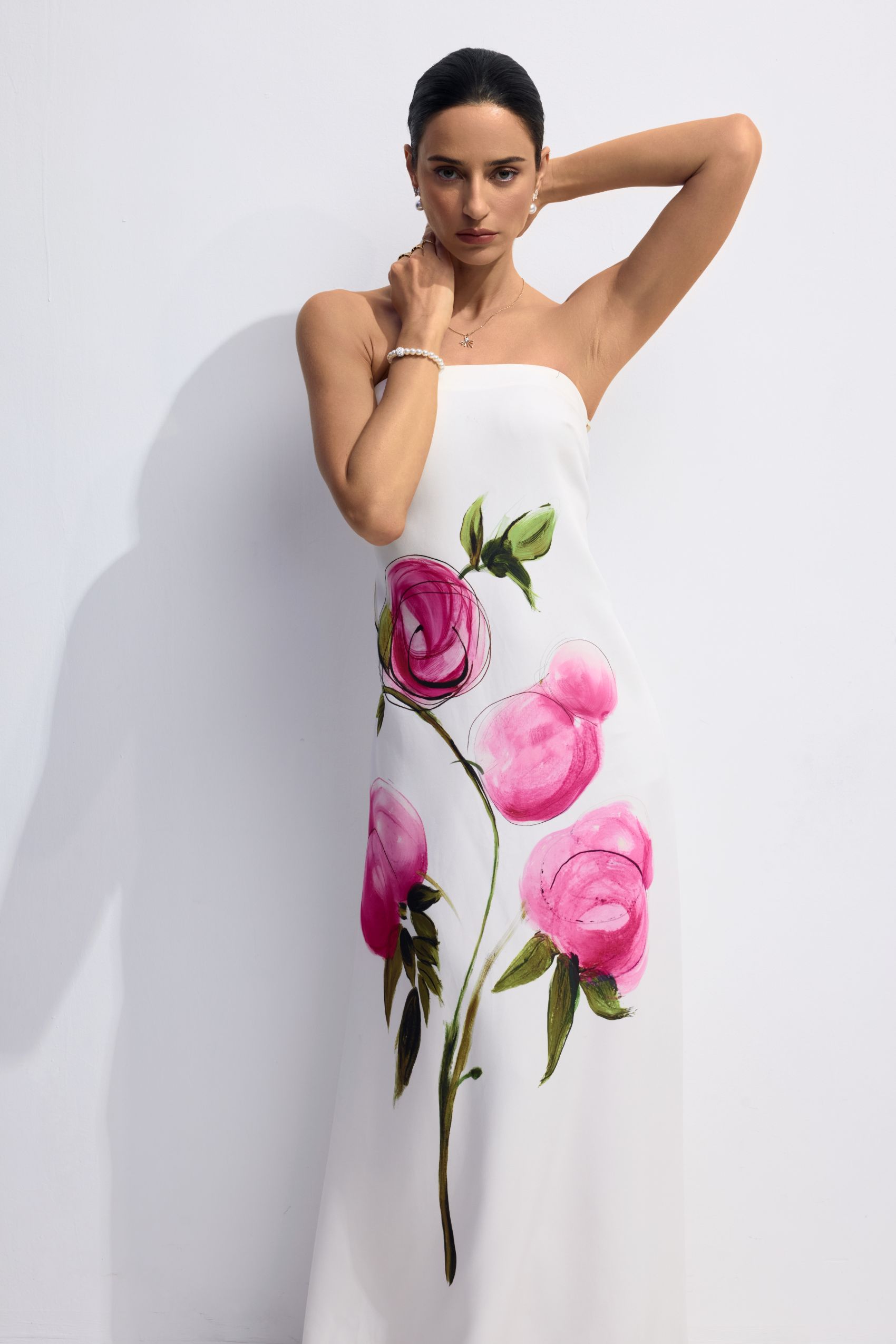 Dorothy Floral Print Strapless Satin Maxi Dress-purelyfable