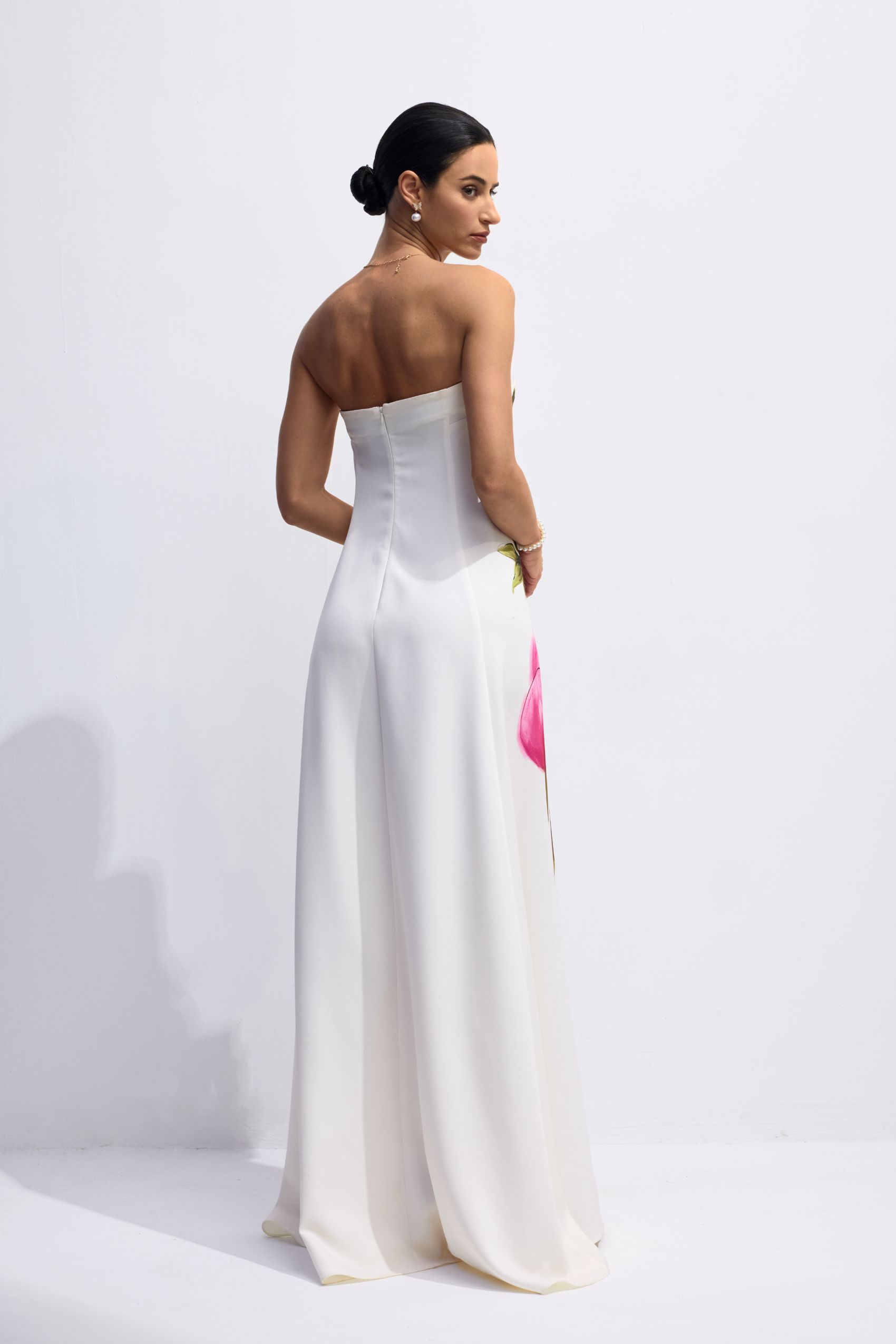 Dorothy Floral Print Strapless Satin Maxi Dress-purelyfable