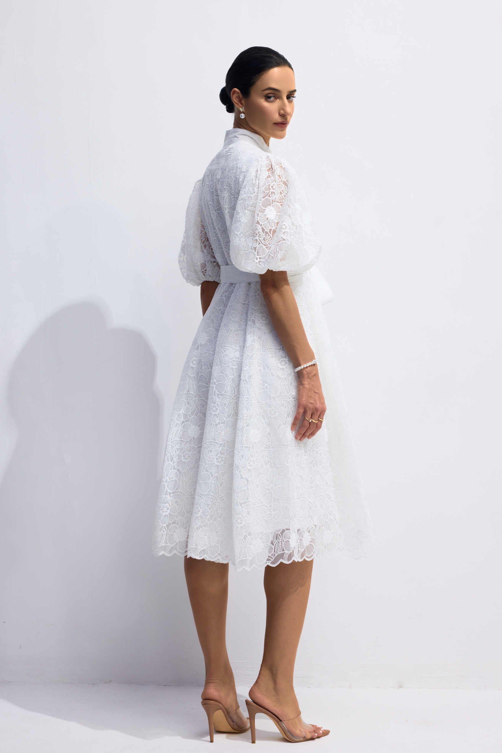 Bertha Floral Embroidered Lace Belted Mini Dress-purelyfable