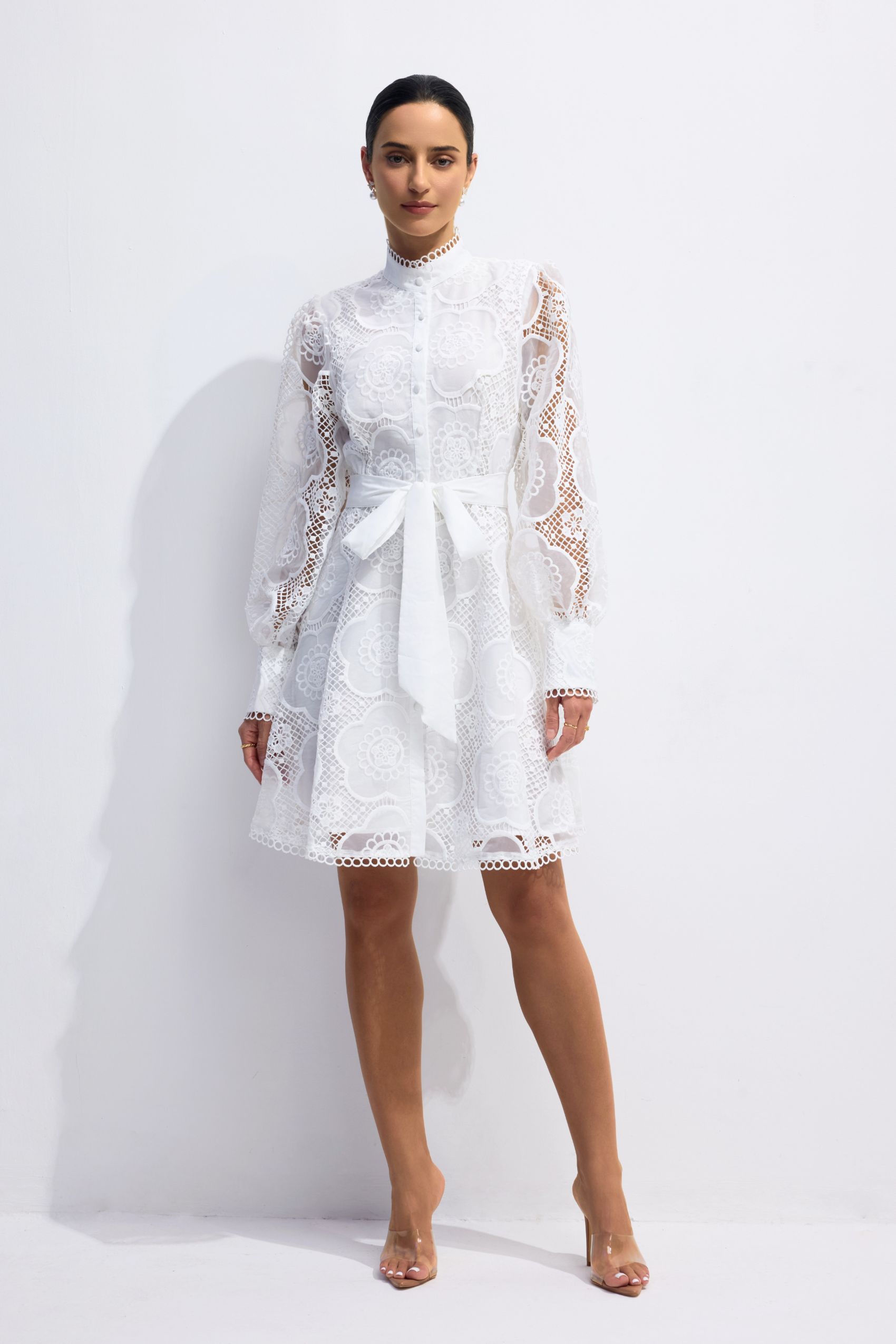 Helena Floral Lace Lantern Sleeve Mini Dress-purelyfable