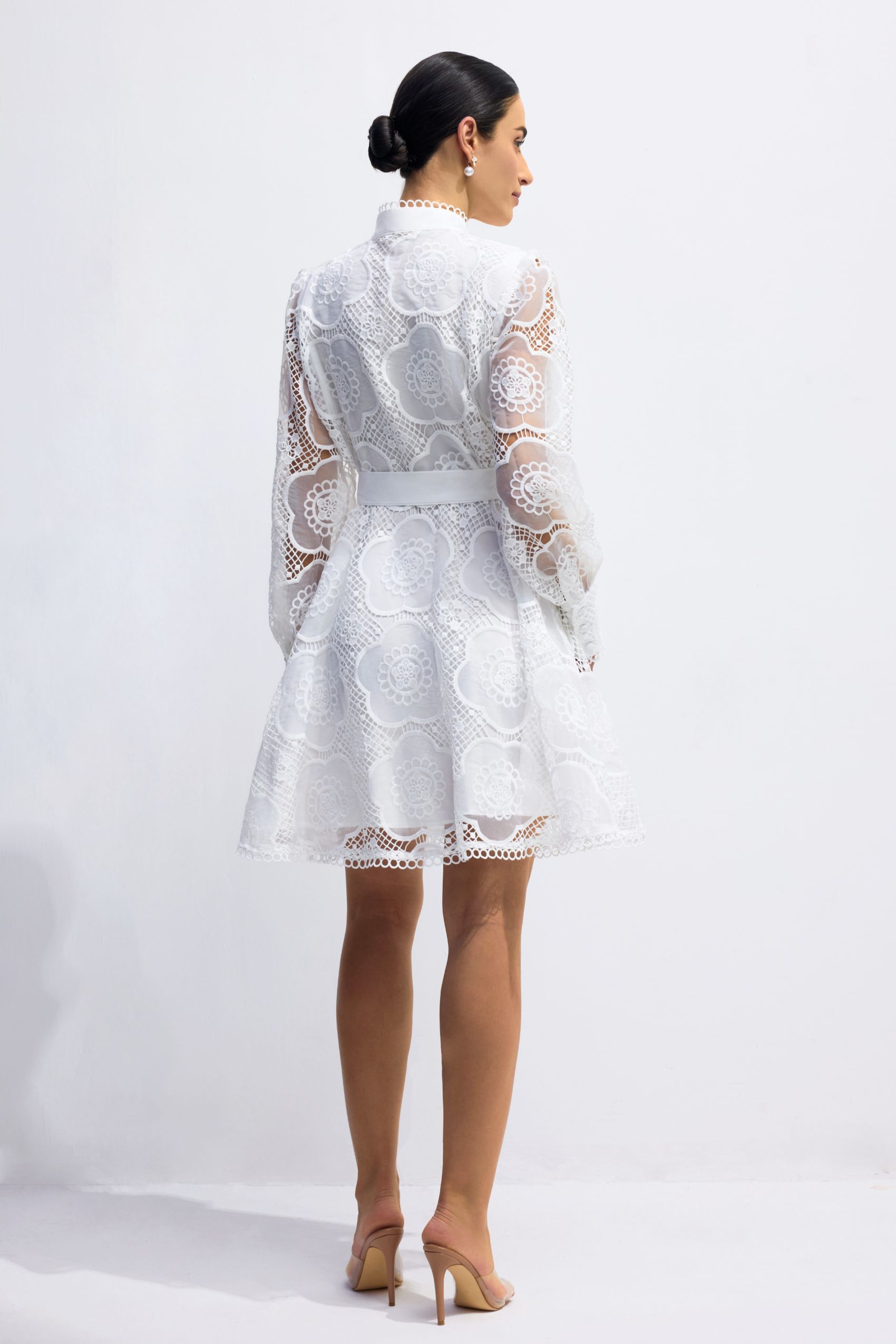 Helena Floral Lace Lantern Sleeve Mini Dress-purelyfable