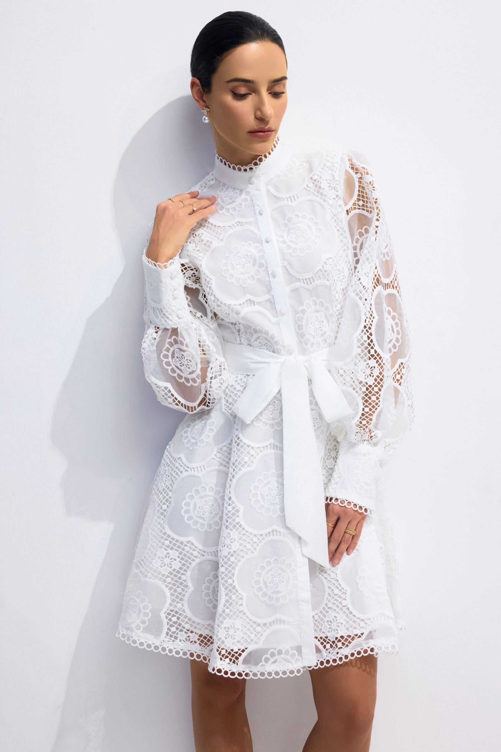Helena Floral Lace Lantern Sleeve Mini Dress-purelyfable