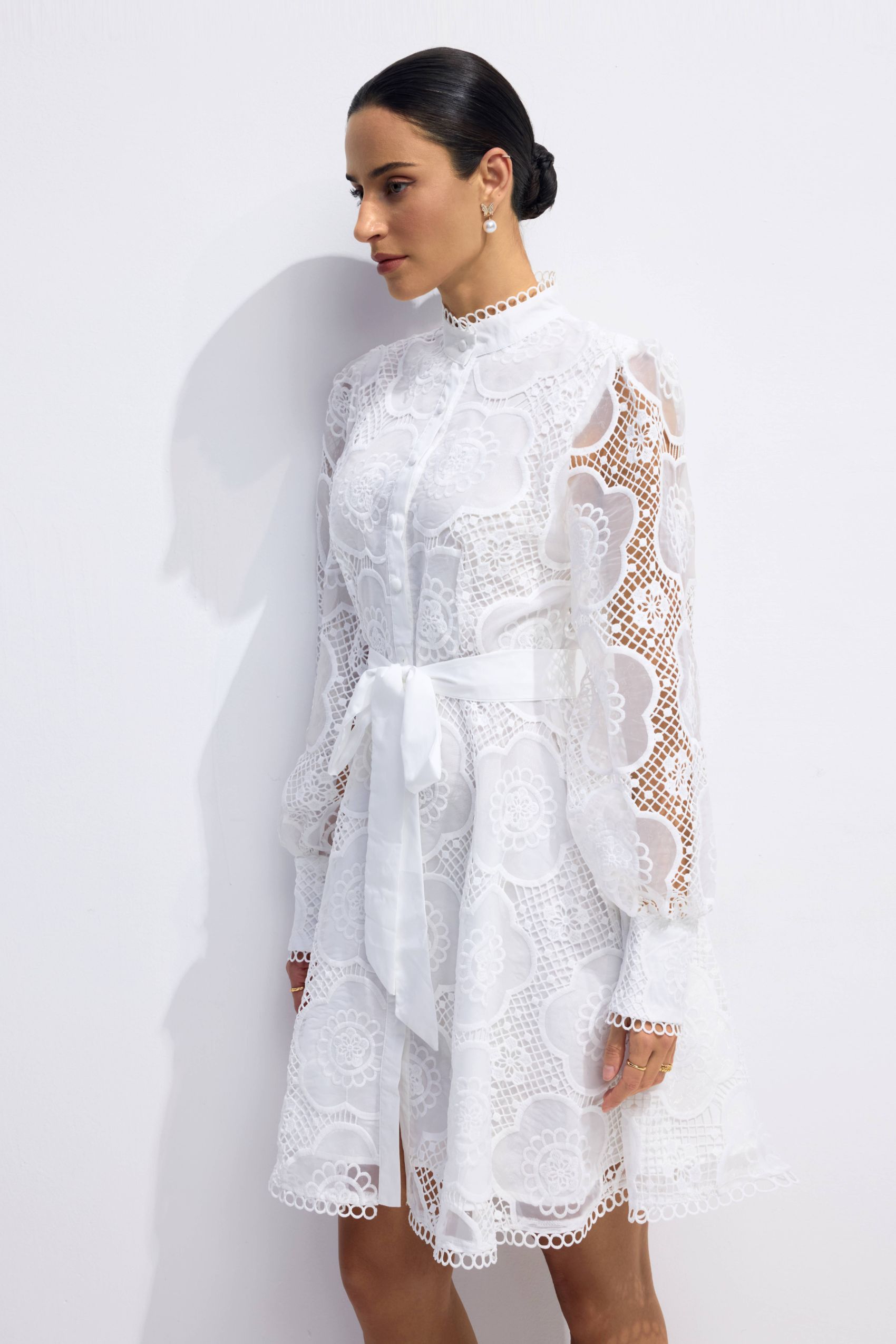 Helena Floral Lace Lantern Sleeve Mini Dress-purelyfable