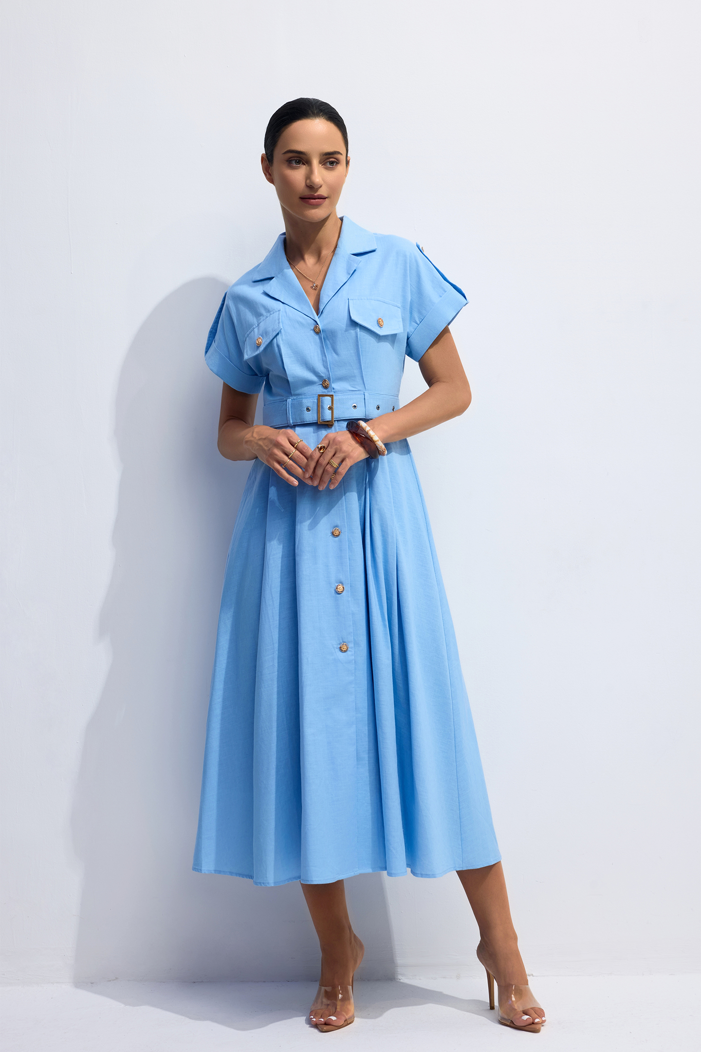 Agatha Lapel Collar A-Line Midi Dress-purelyfable