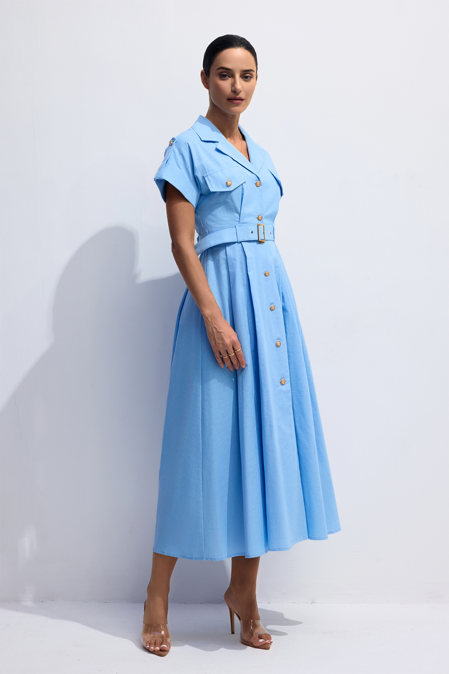 Agatha Lapel Collar A-Line Midi Dress-purelyfable