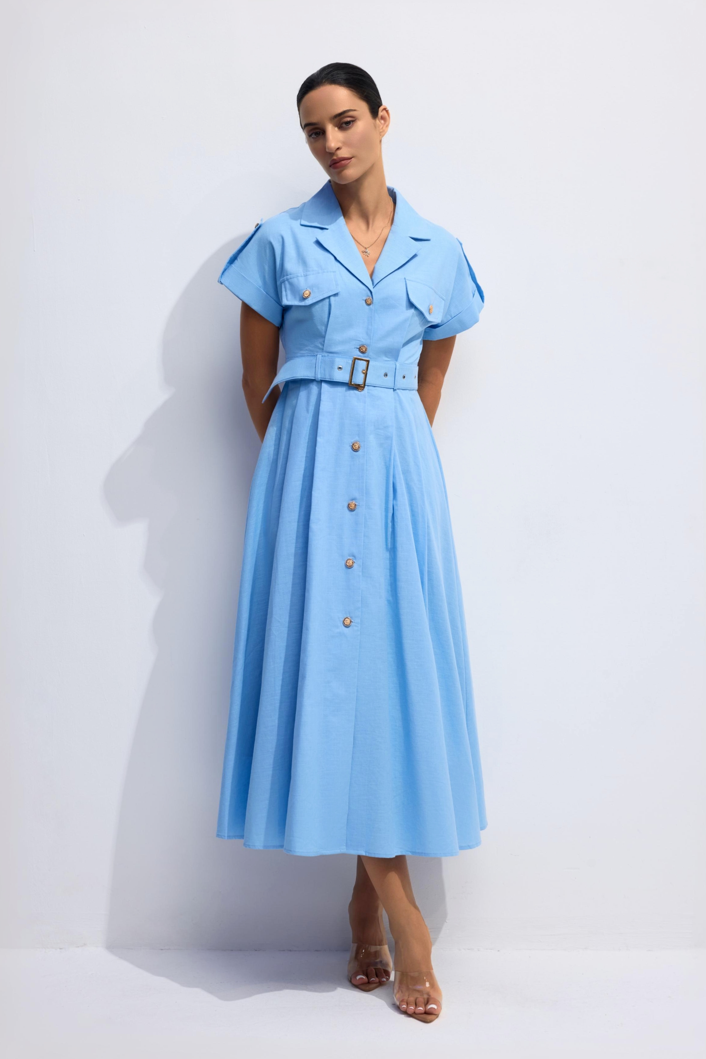 Agatha Lapel Collar A-Line Midi Dress-purelyfable