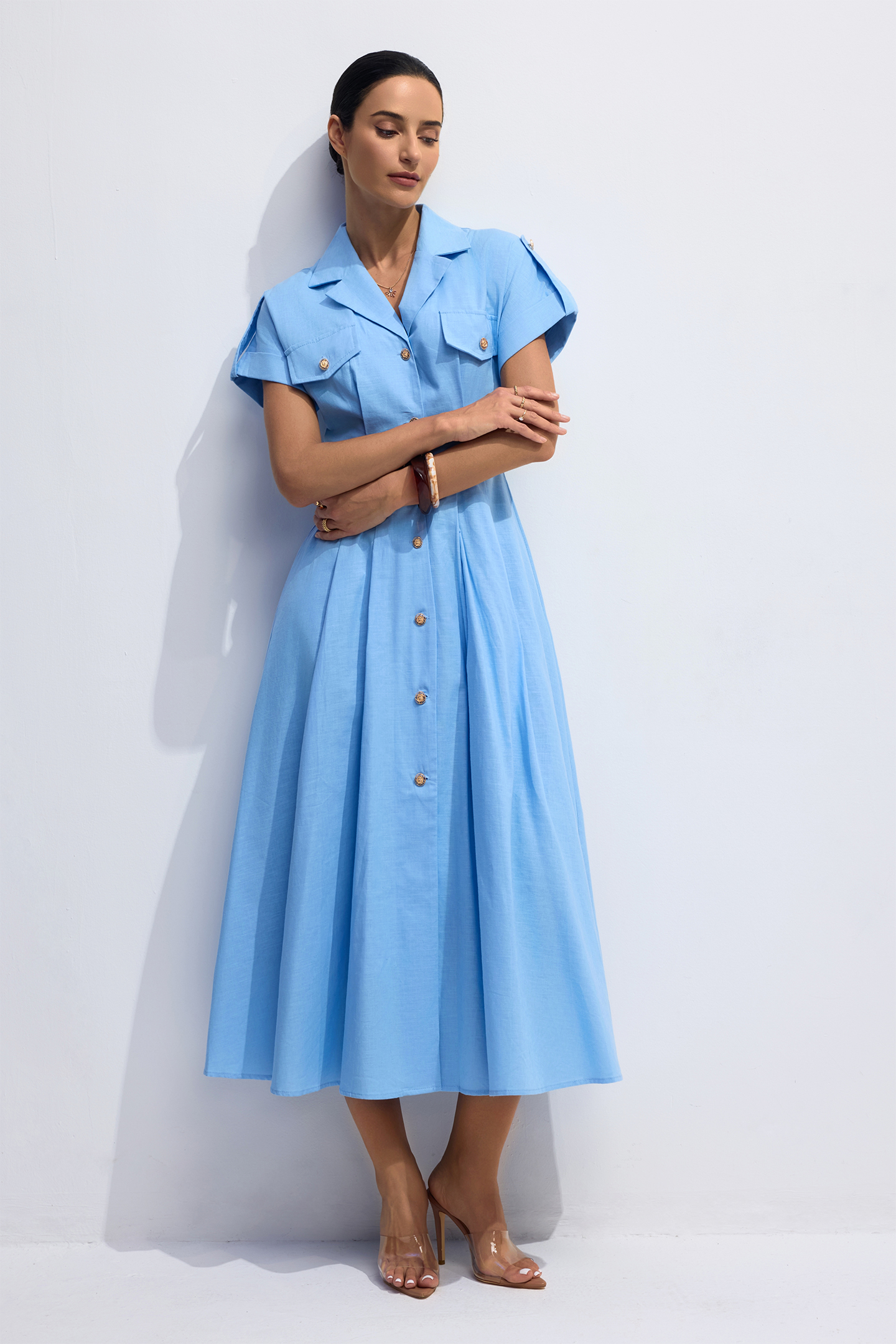 Agatha Lapel Collar A-Line Midi Dress-purelyfable