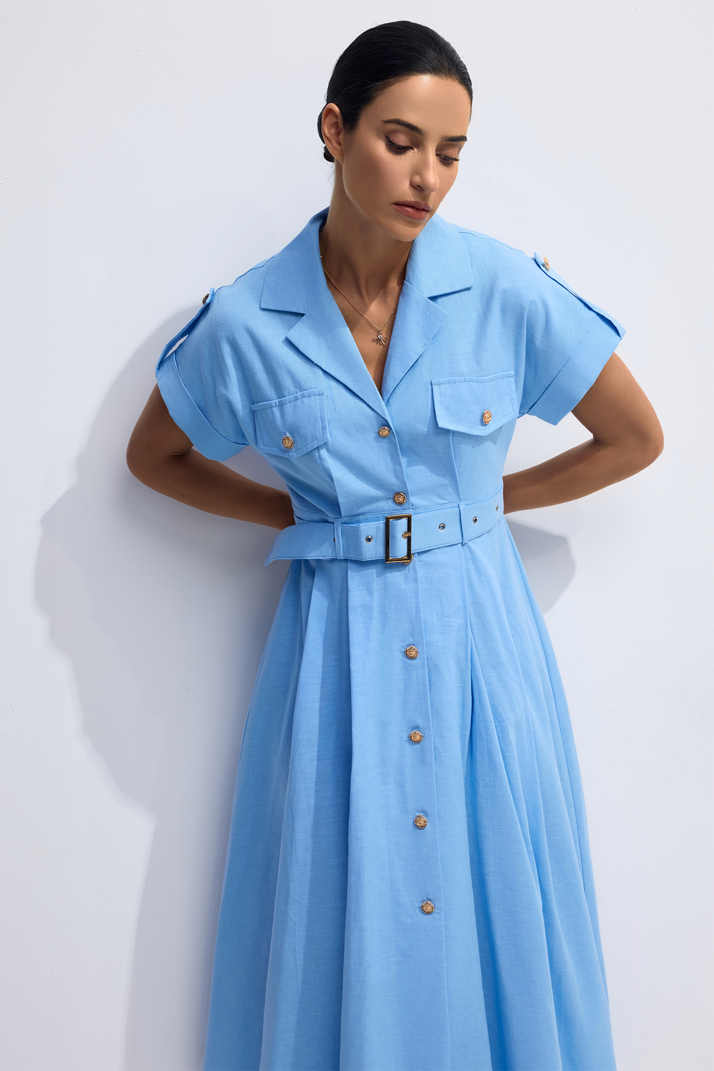 Agatha Lapel Collar A-Line Midi Dress-purelyfable