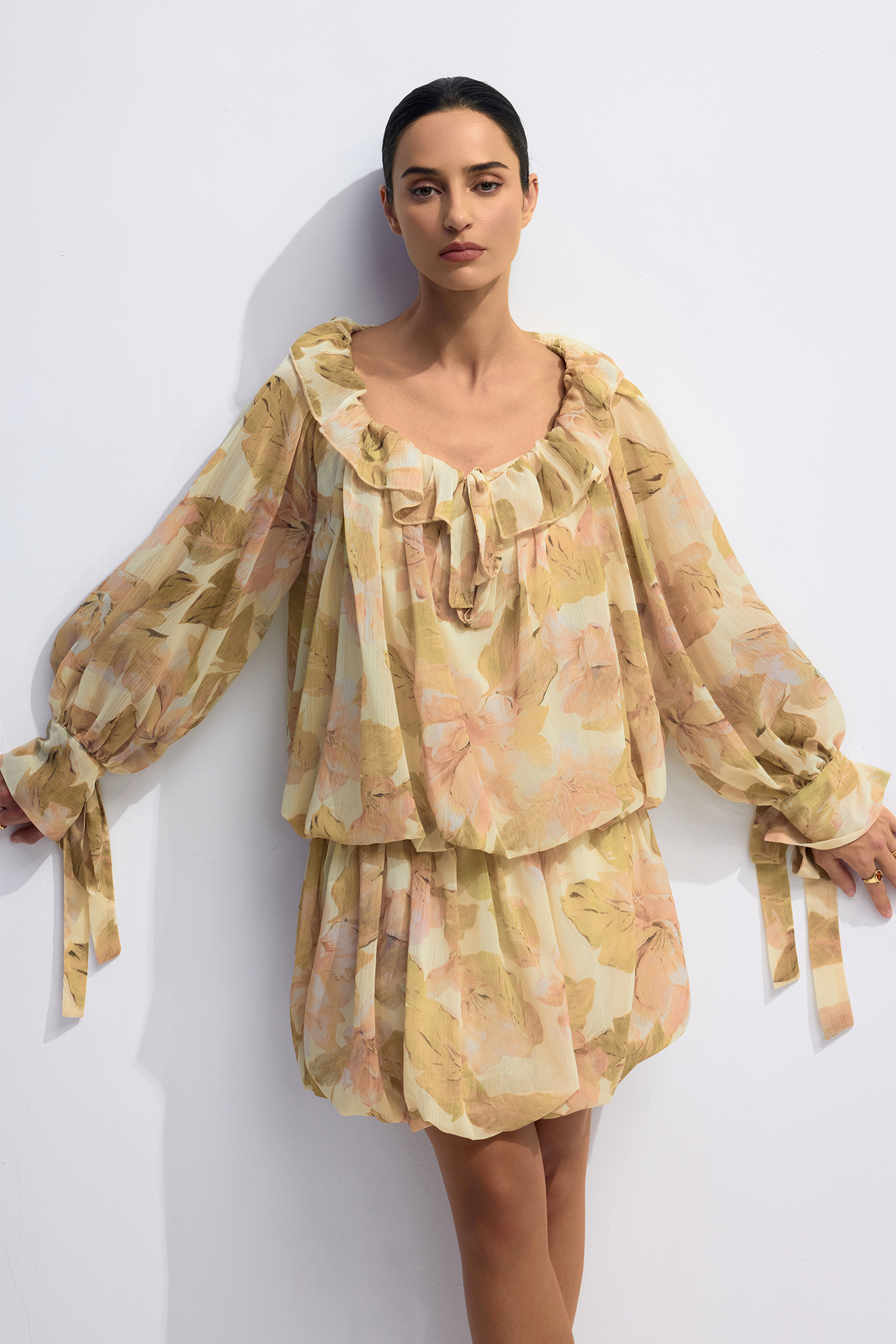 Shirley Floral Print Puff Sleeve Mini Dress-purelyfable
