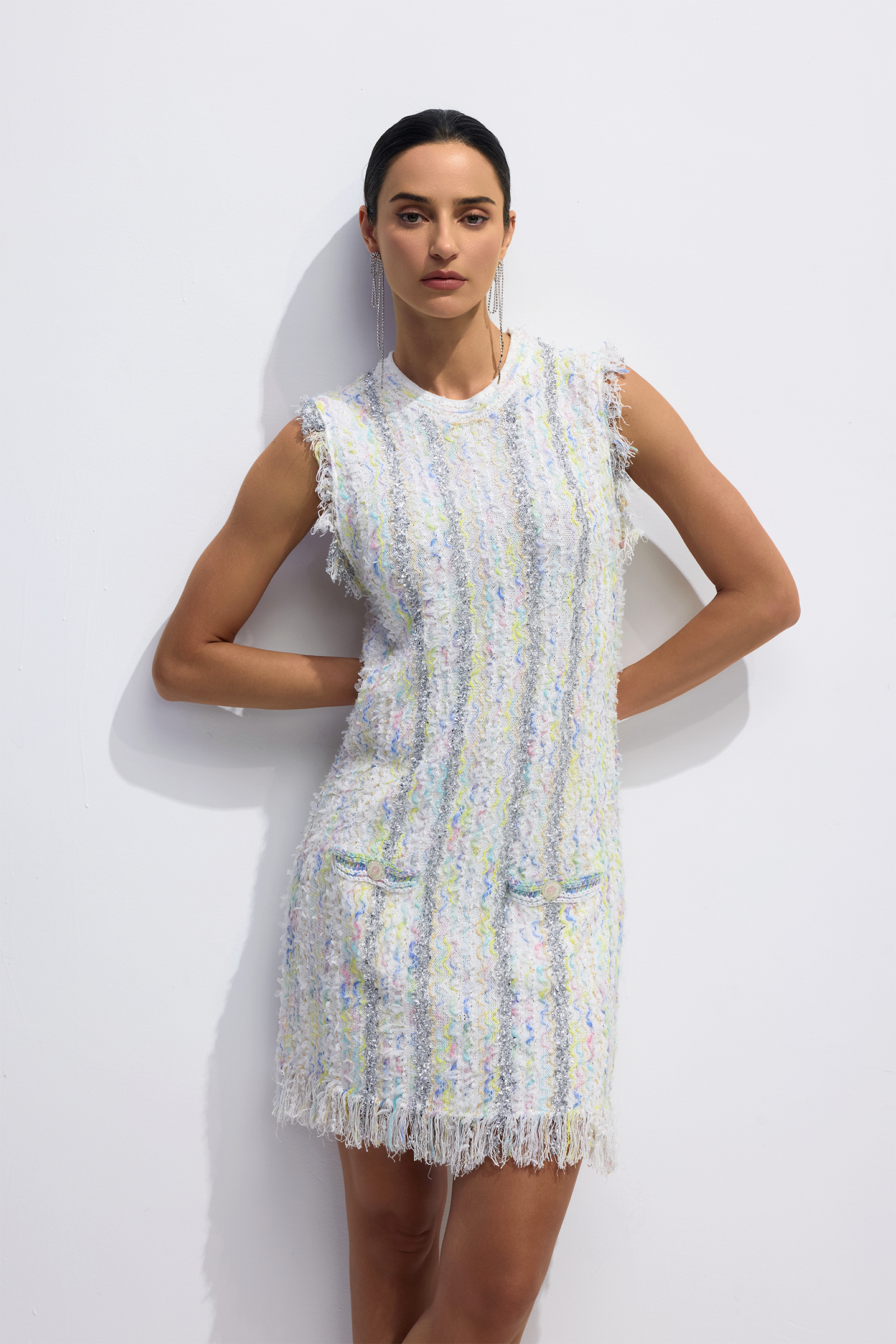 Yolanda Sleeveless Fringe Mini Dress-purelyfable
