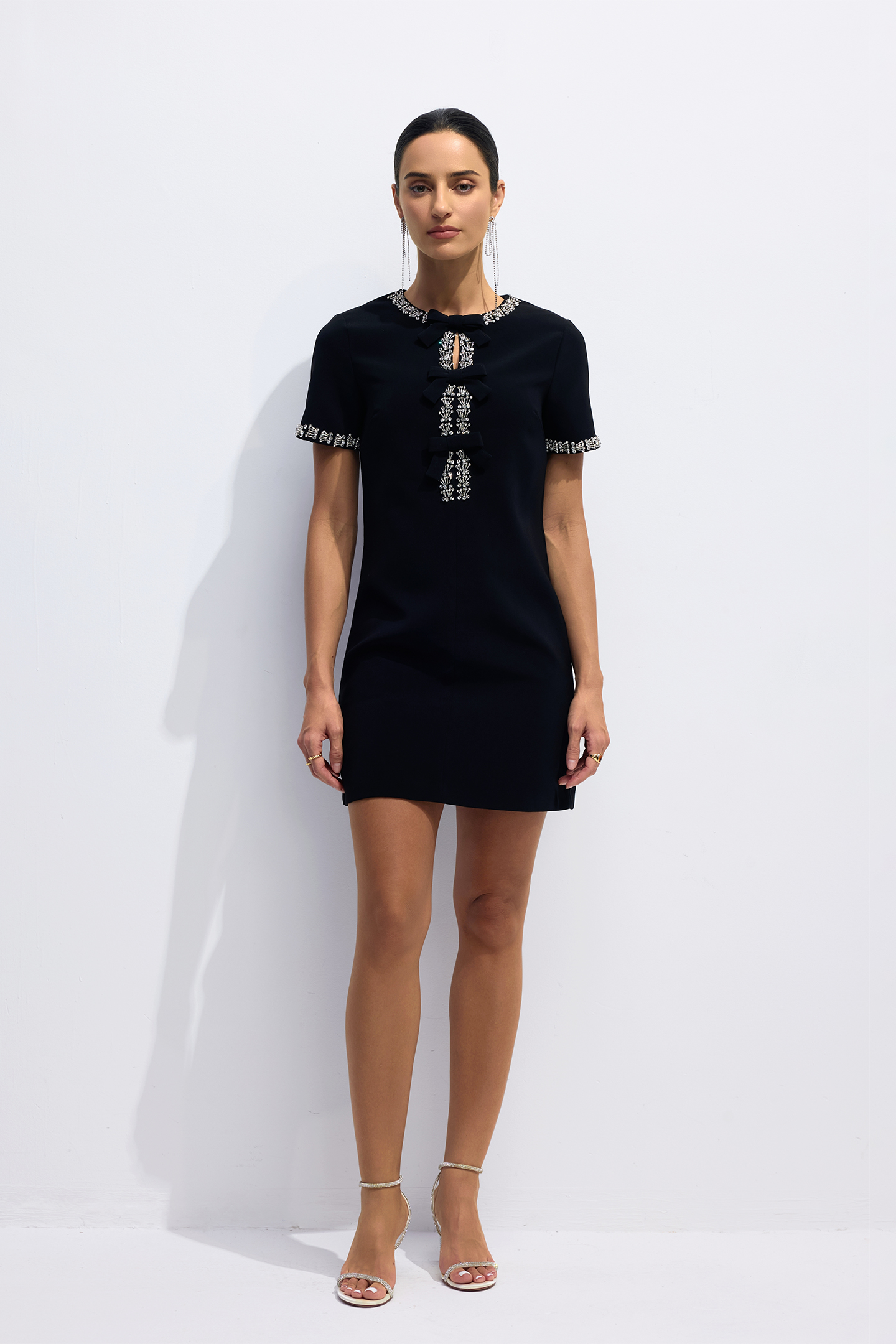 Erika Bowknot Crystal-embellished Mini Dress-purelyfable