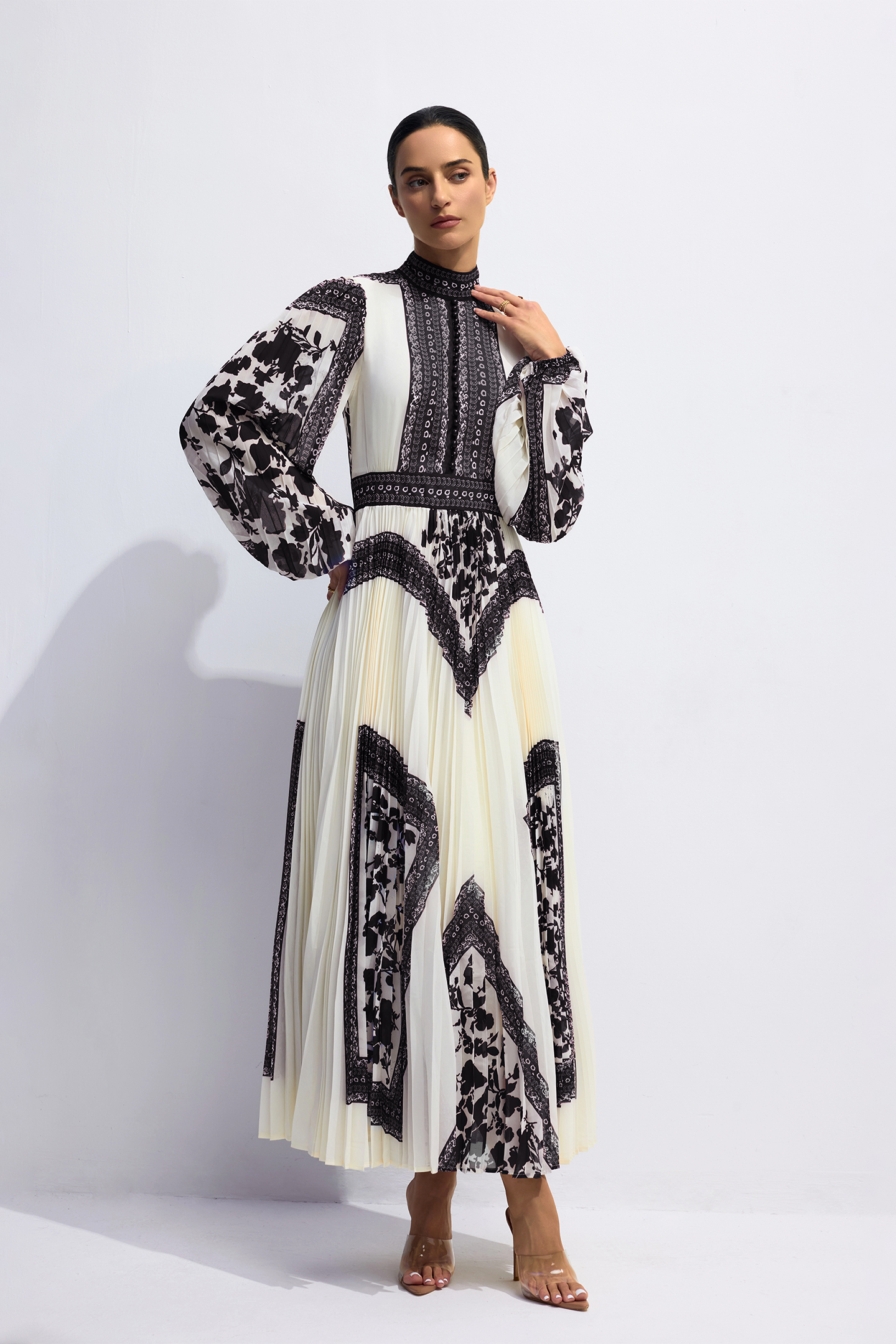 Melvina Floral Print Pleated Maxi Dress-purelyfable