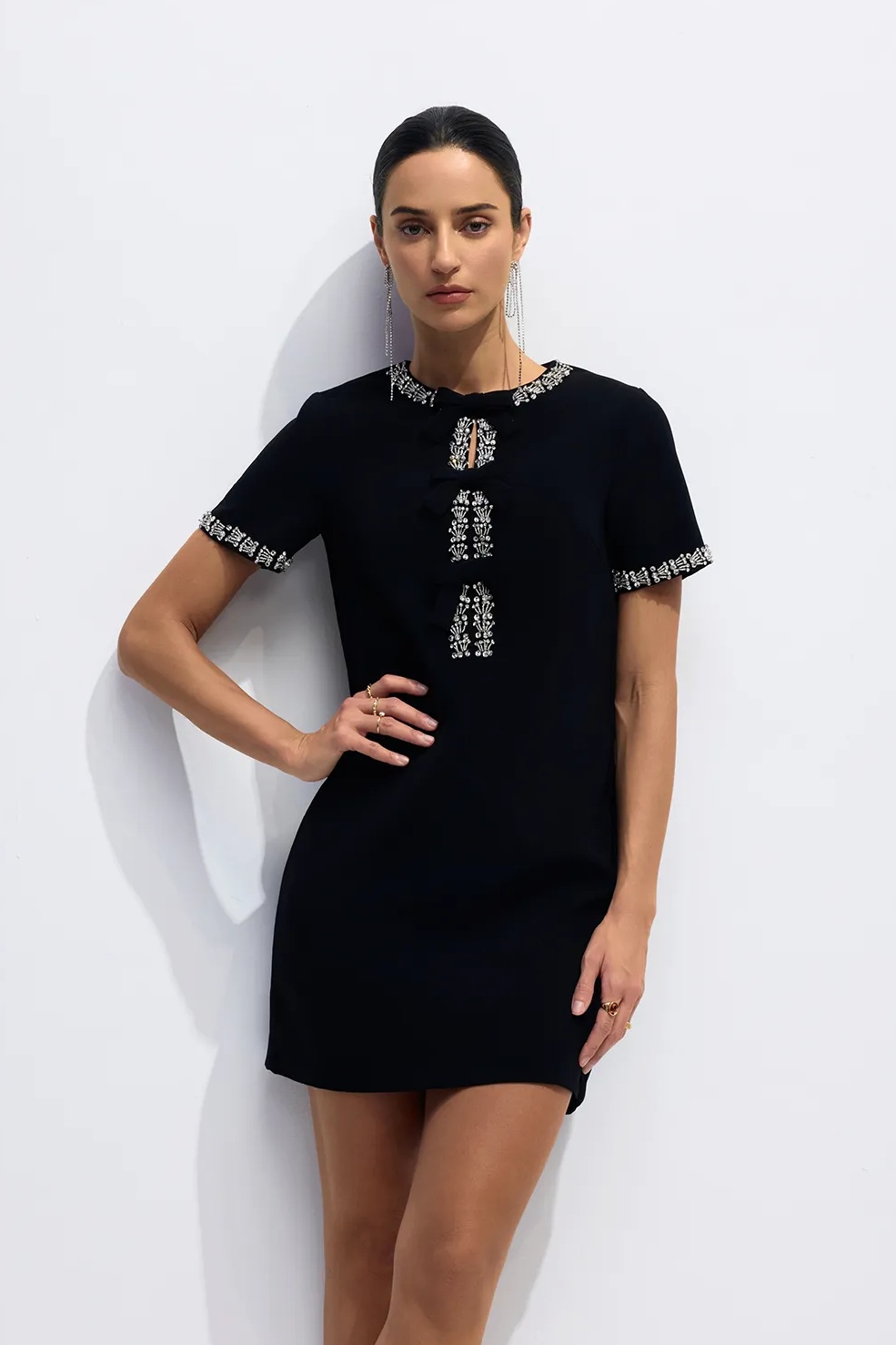 Erika Bowknot Crystal-embellished Mini Dress-purelyfable