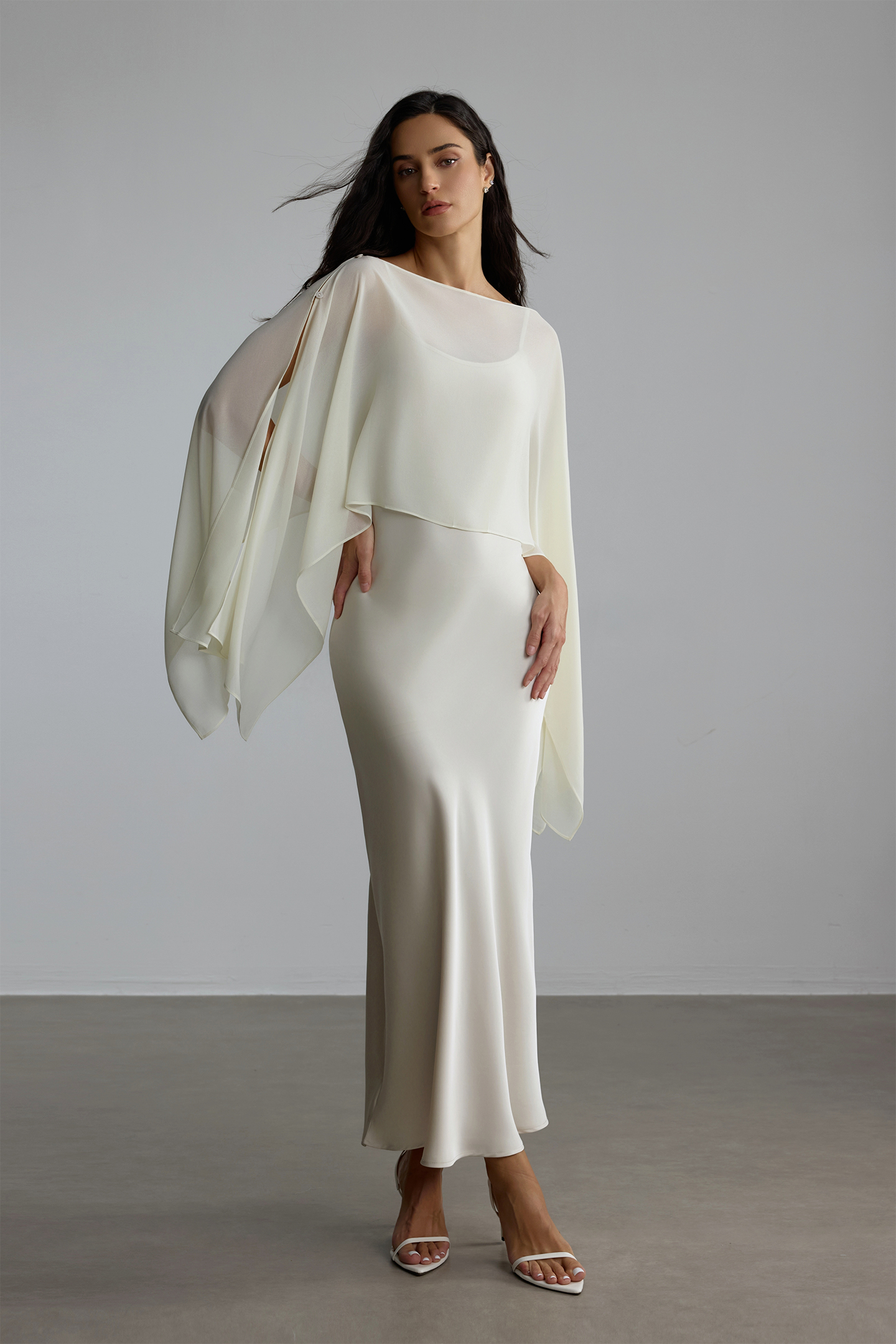 Elena Spaghetti Strap Maxi Dress With Cape Blouse-purelyfable