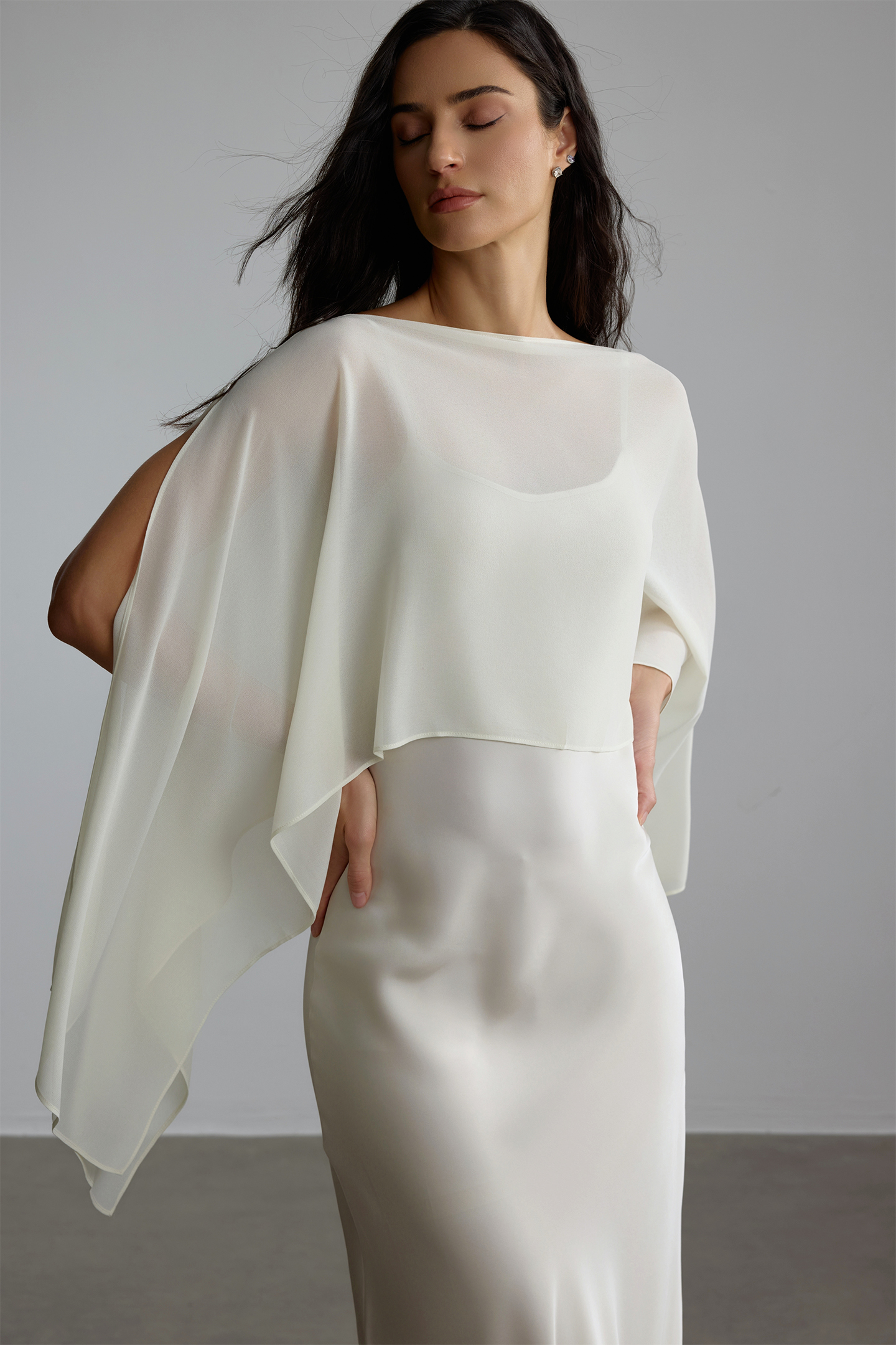 Elena Spaghetti Strap Maxi Dress With Cape Blouse-purelyfable