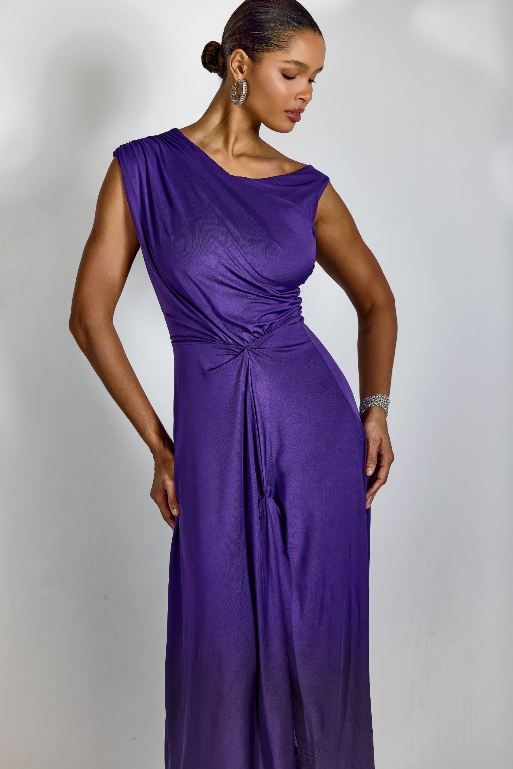 Veleda Asymmetric Neck Draped Maxi Dress-purelyfable
