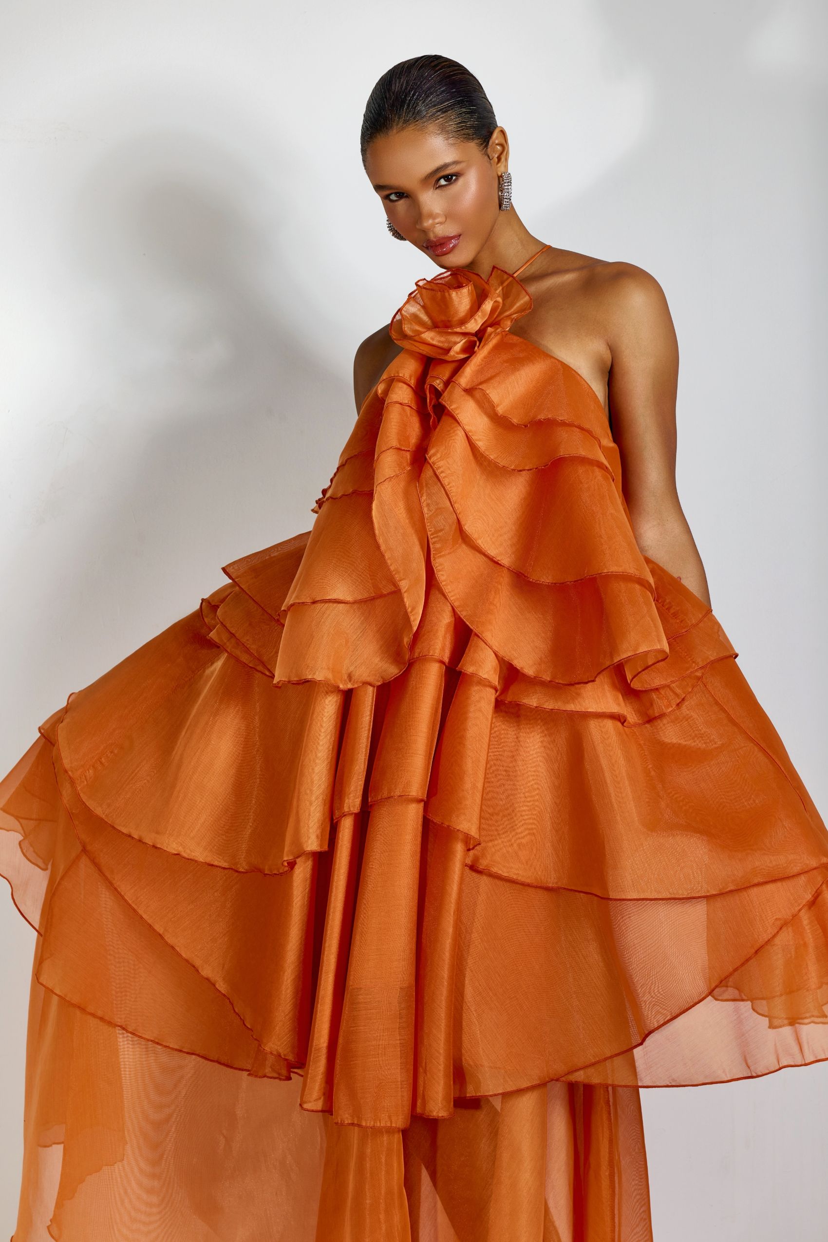 Sibley Halterneck Tiered Ruffle Maxi Dress-purelyfable