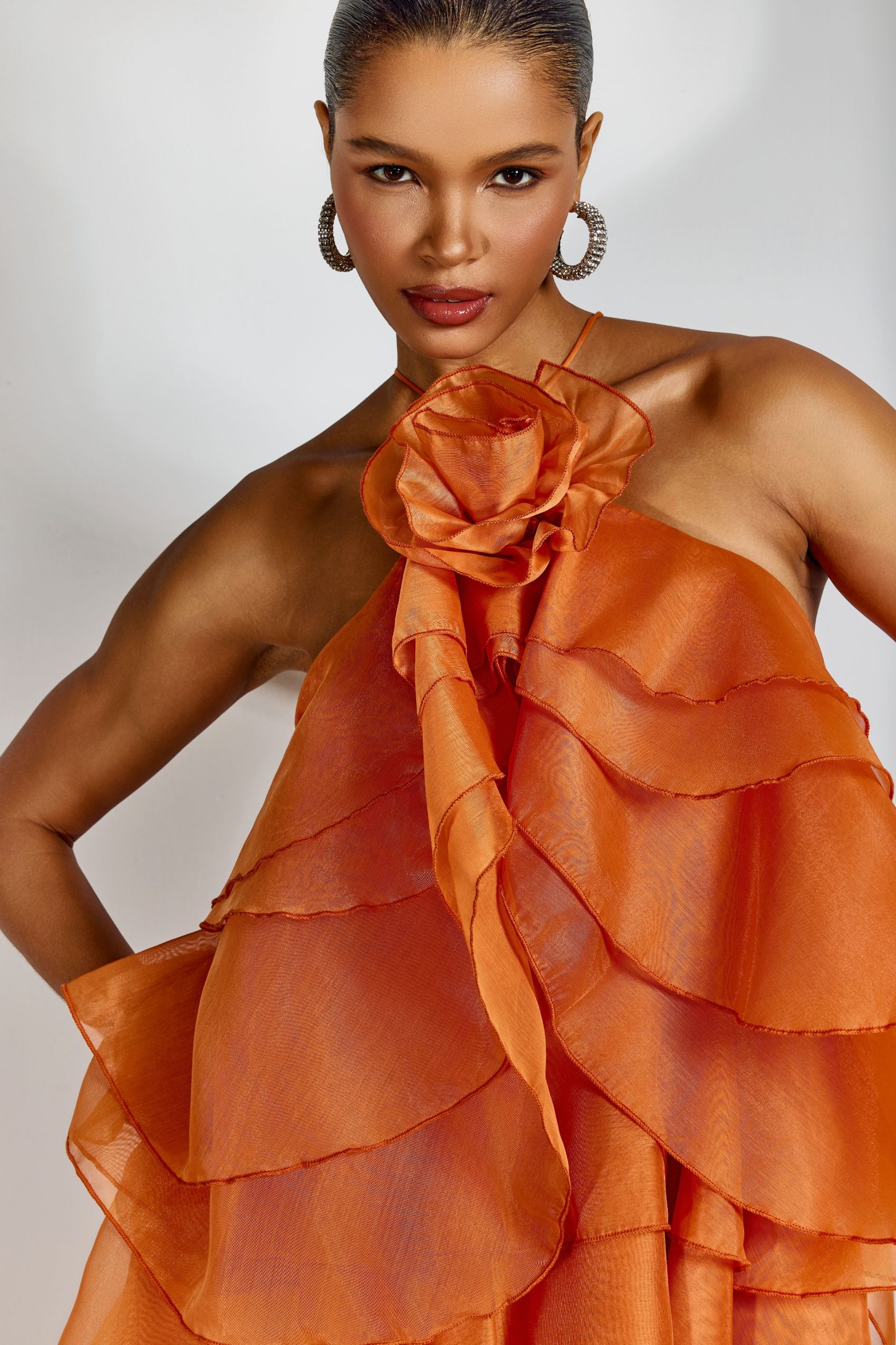 Sibley Halterneck Tiered Ruffle Maxi Dress-purelyfable