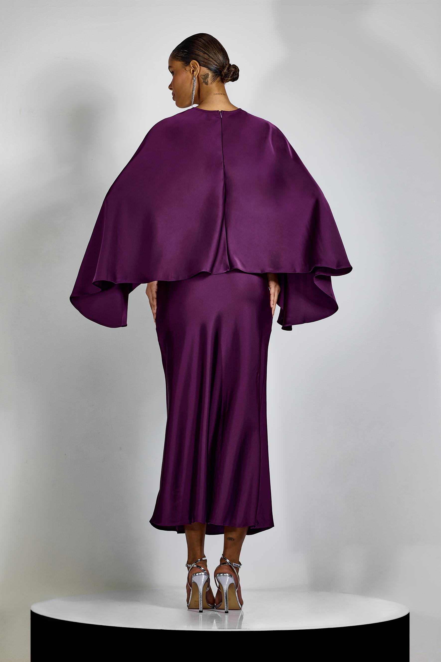Helen Spaghetti Strap Maxi Dress With Satin Cape-purelyfable