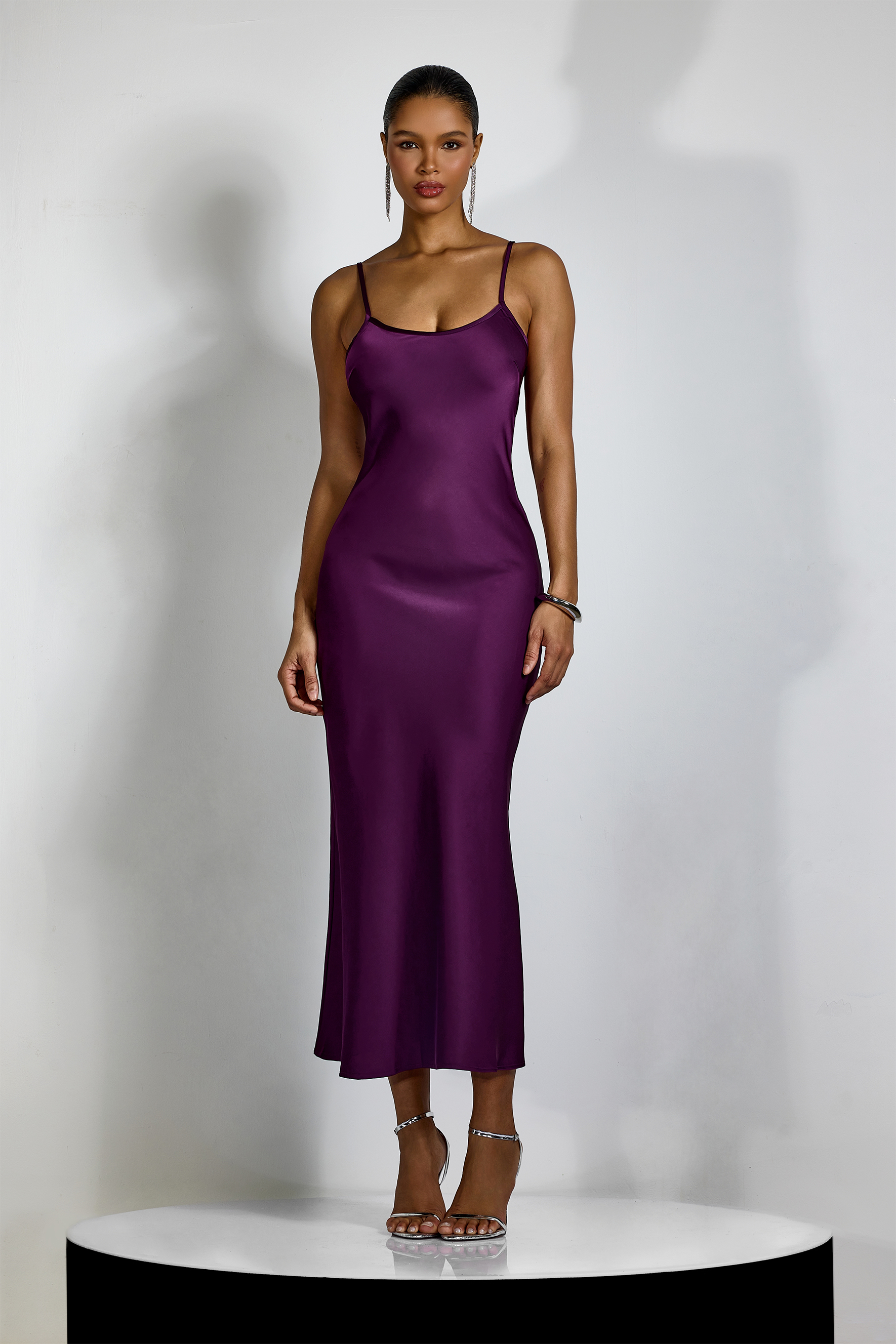 Helen Spaghetti Strap Maxi Dress With Satin Cape-purelyfable