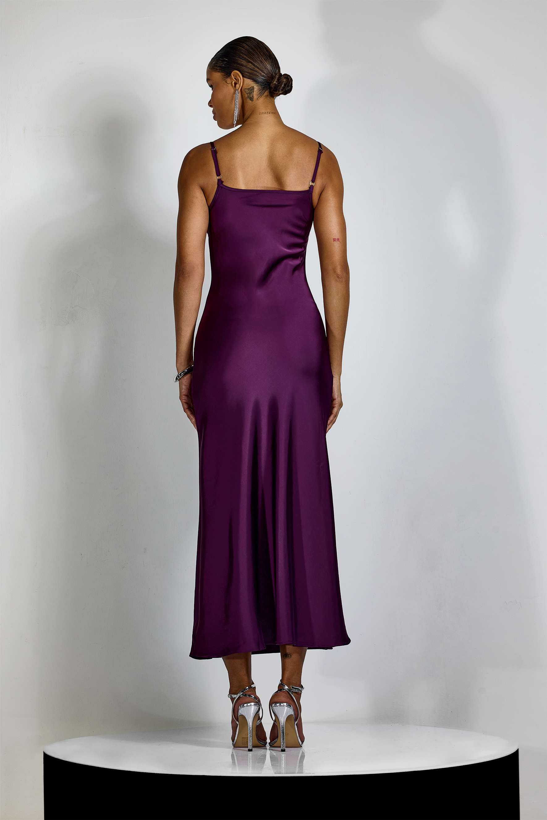 Helen Spaghetti Strap Maxi Dress With Satin Cape-purelyfable