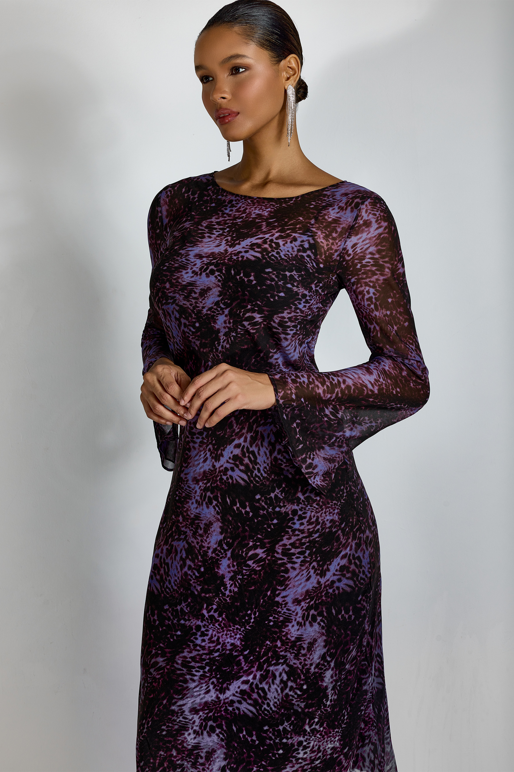 Phoebe Leopard Print Flare Cuffs Maxi Dress-purelyfable