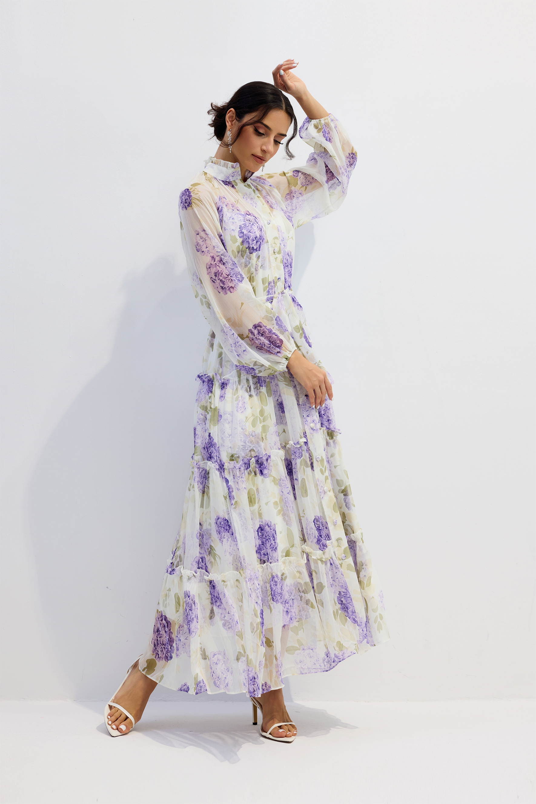 Helena Floral Print Long Sleeve Chiffon Maxi Dress-purelyfable