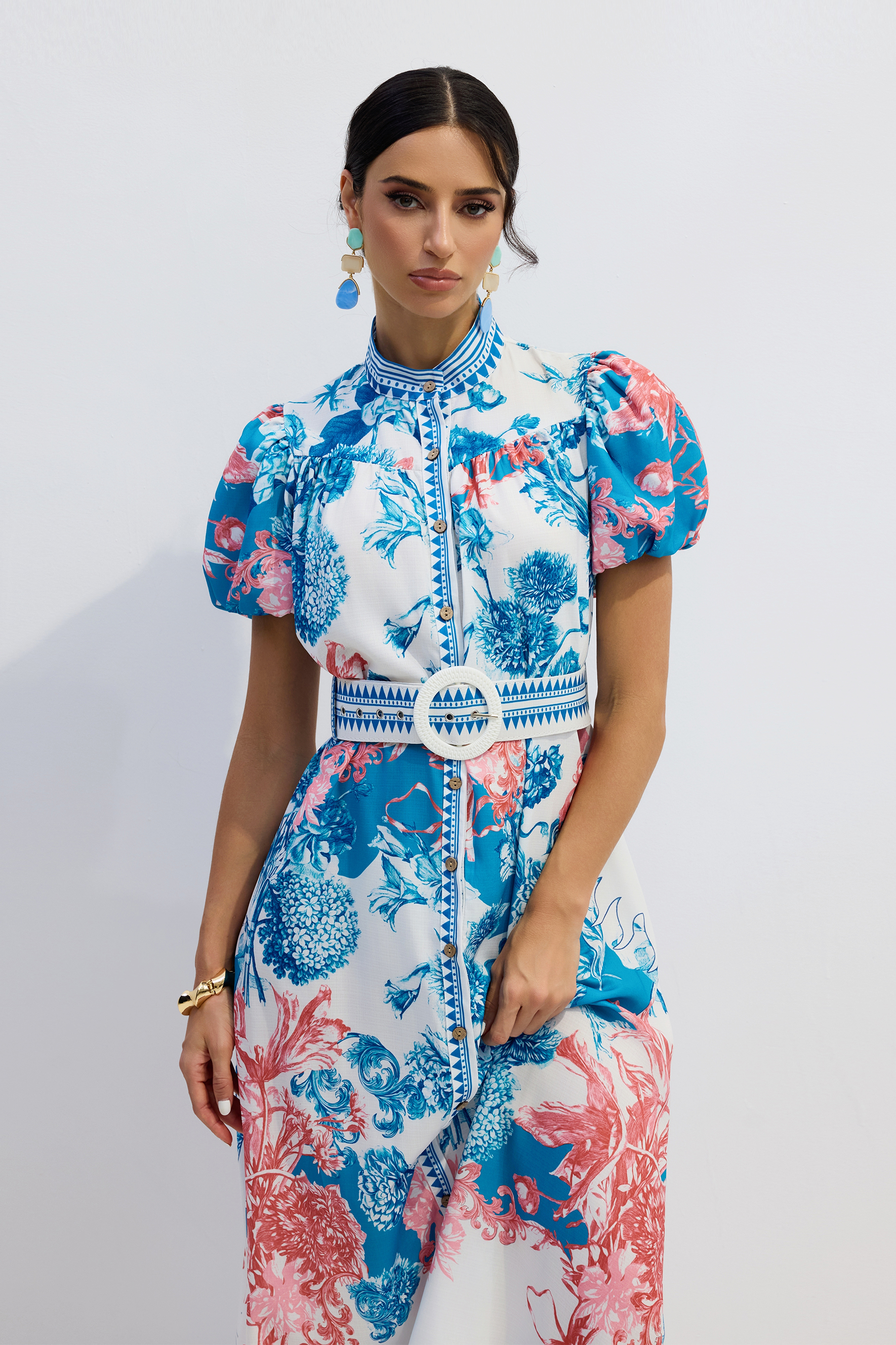 Karen Floral Print Puff Sleeve Midi Dress-purelyfable