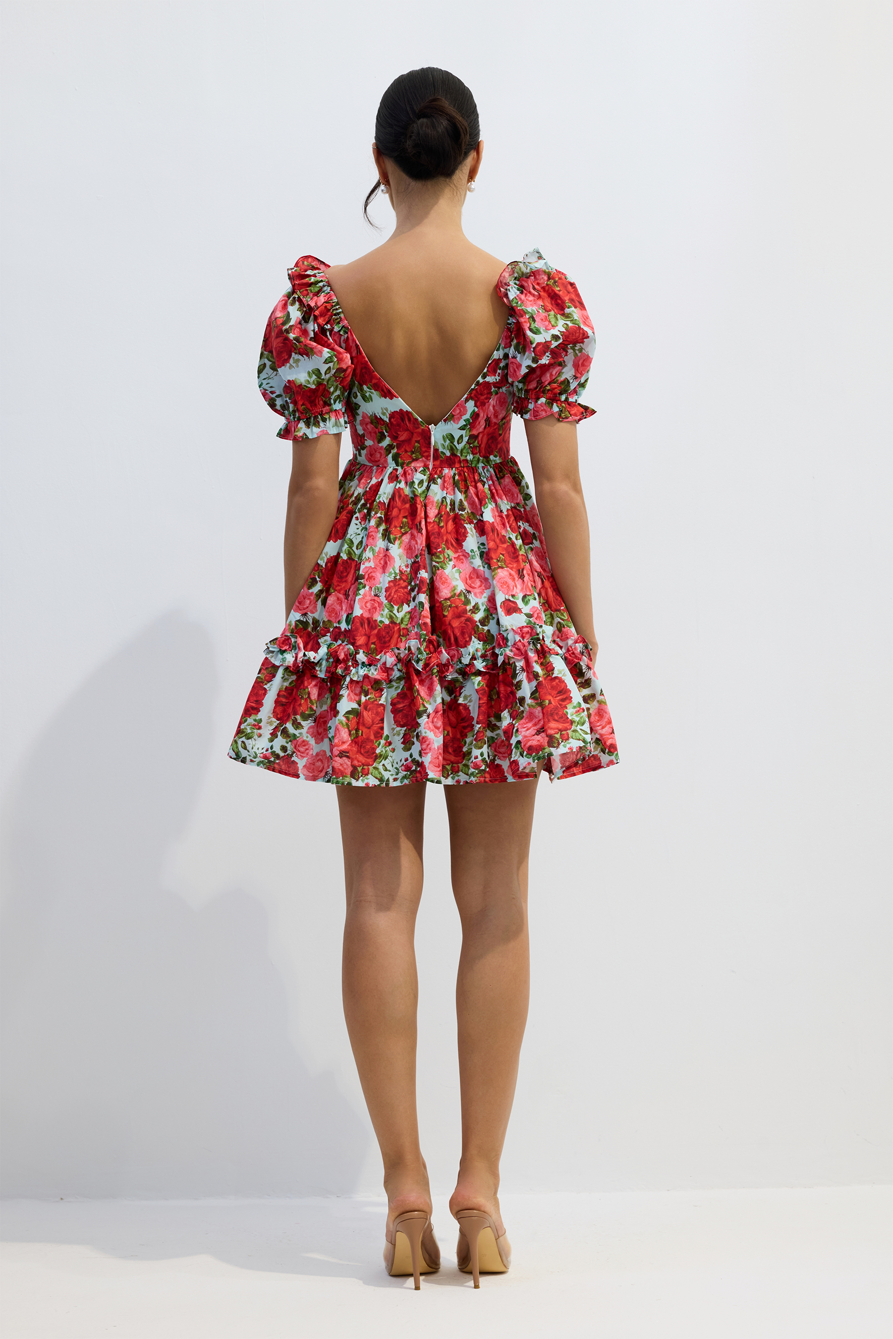 Doris Floral Print V-neck Mini Dress-purelyfable