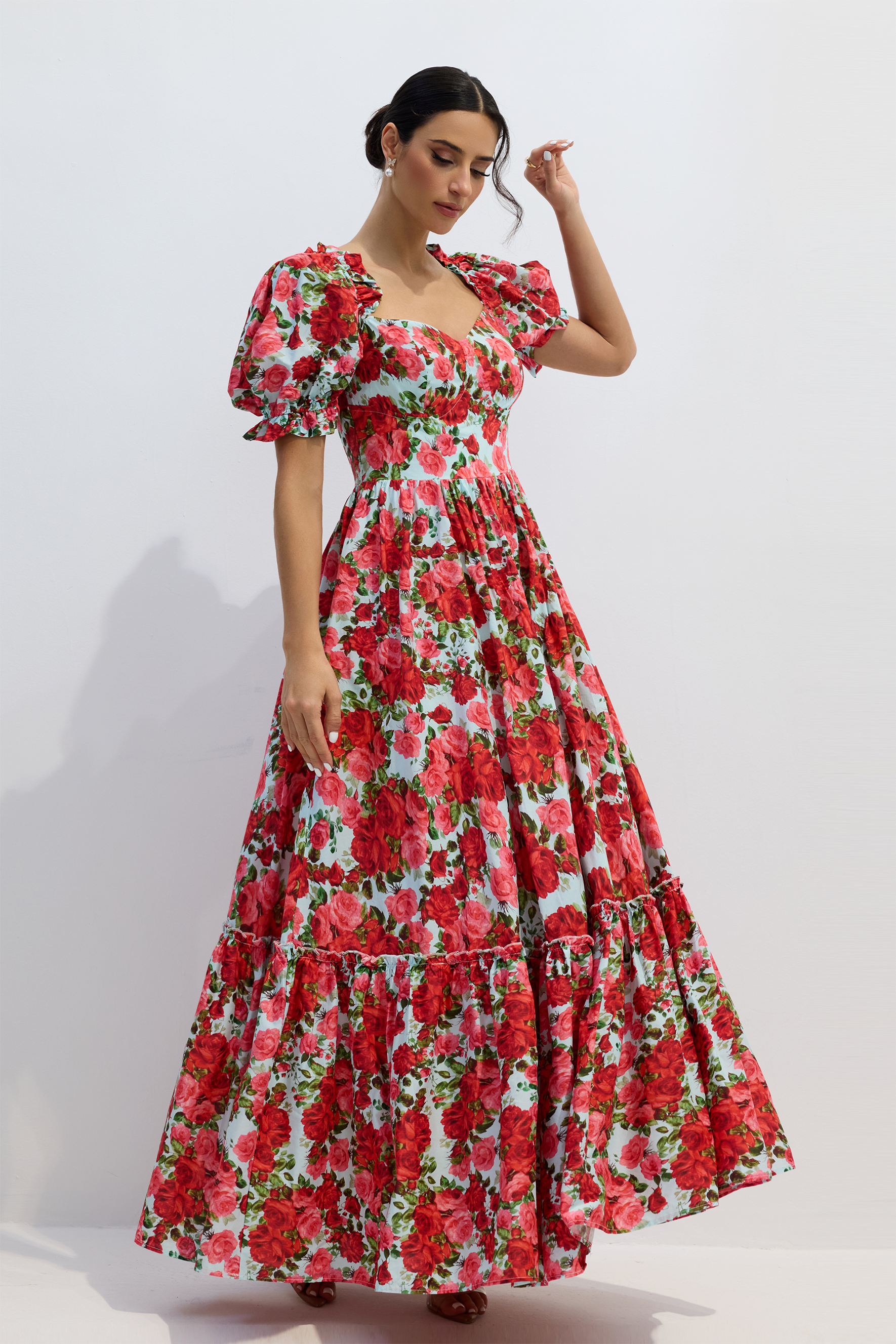 Judy Floral Print Puff Sleeve Maxi Dress-purelyfable