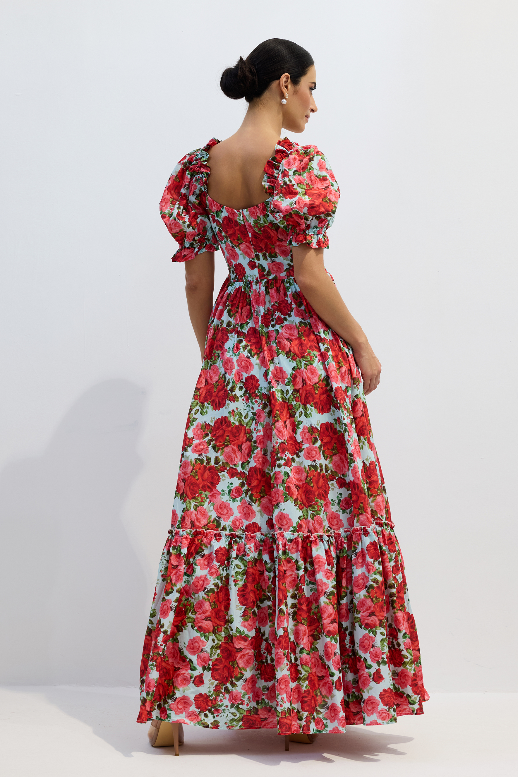 Judy Floral Print Puff Sleeve Maxi Dress-purelyfable