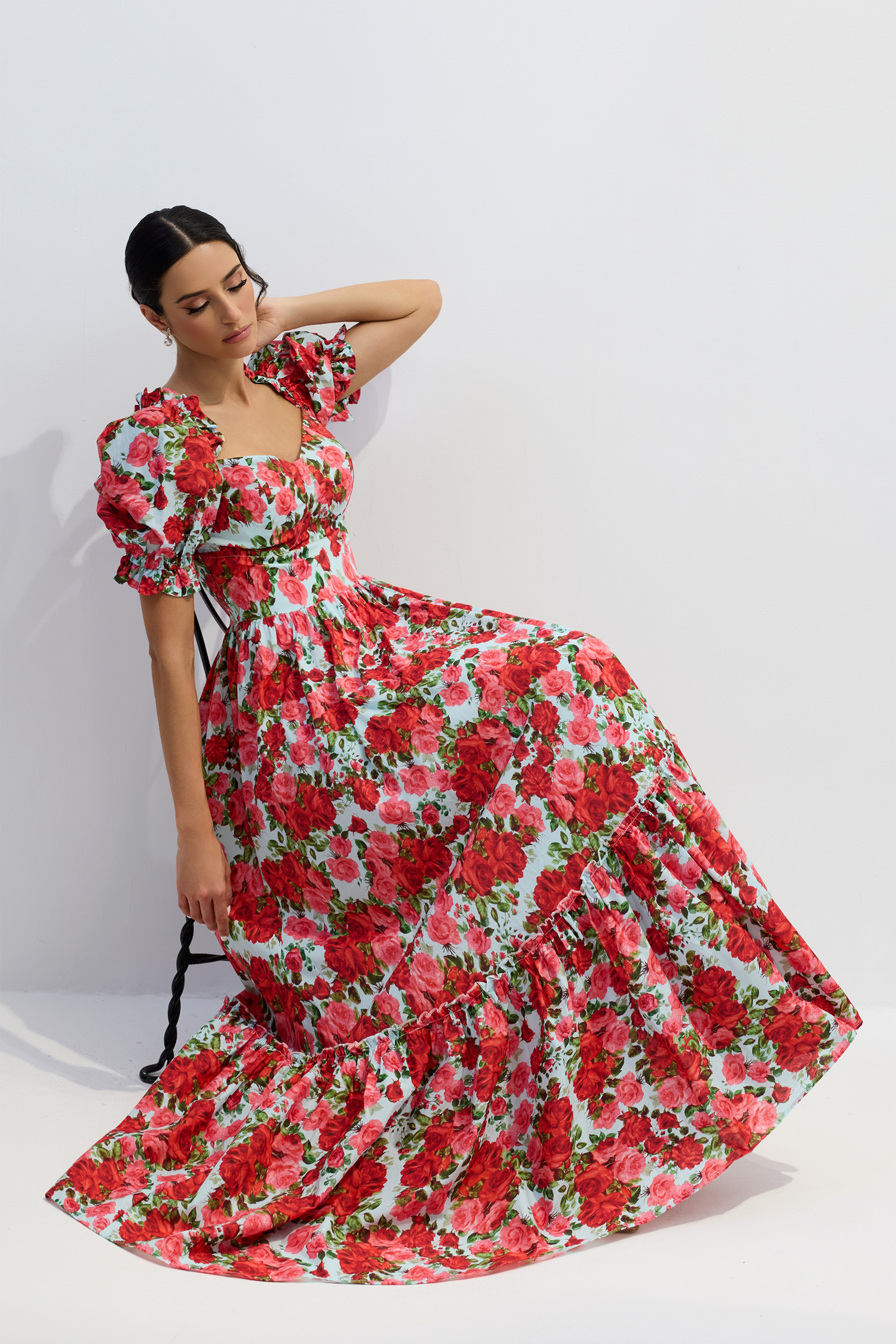 Judy Floral Print Puff Sleeve Maxi Dress-purelyfable