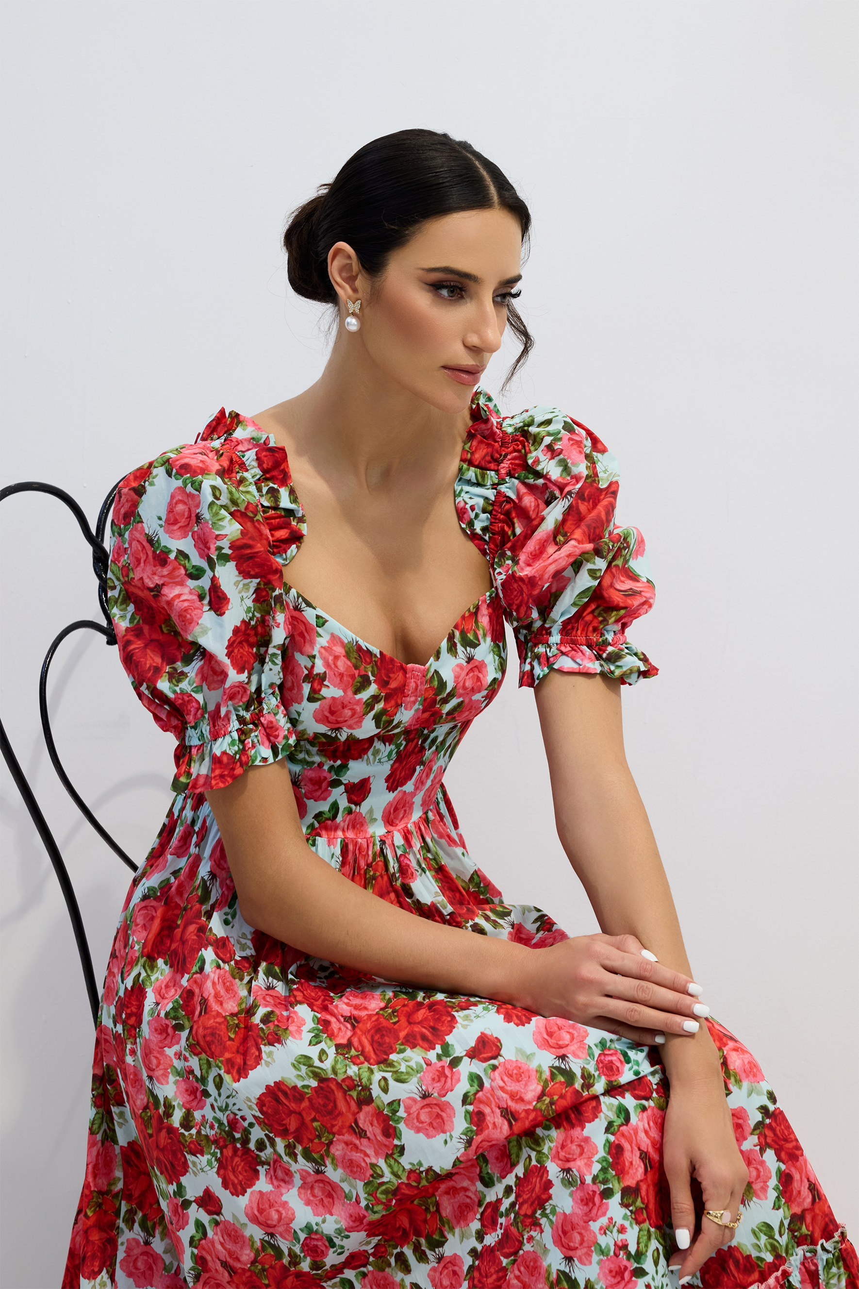 Judy Floral Print Puff Sleeve Maxi Dress-purelyfable