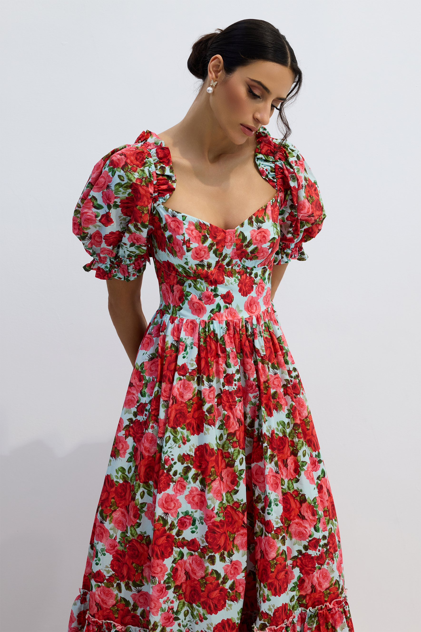 Judy Floral Print Puff Sleeve Maxi Dress-purelyfable