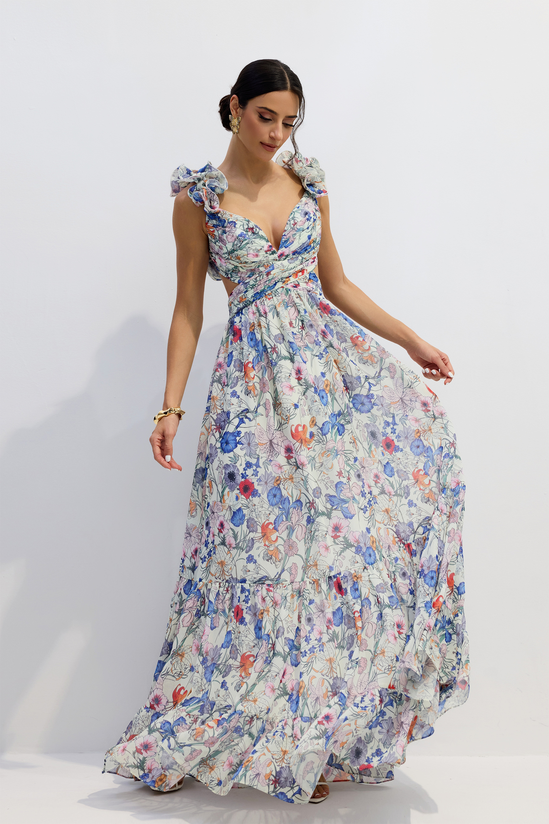 Marissa Cut-out Ruffle Maxi Dress-purelyfable