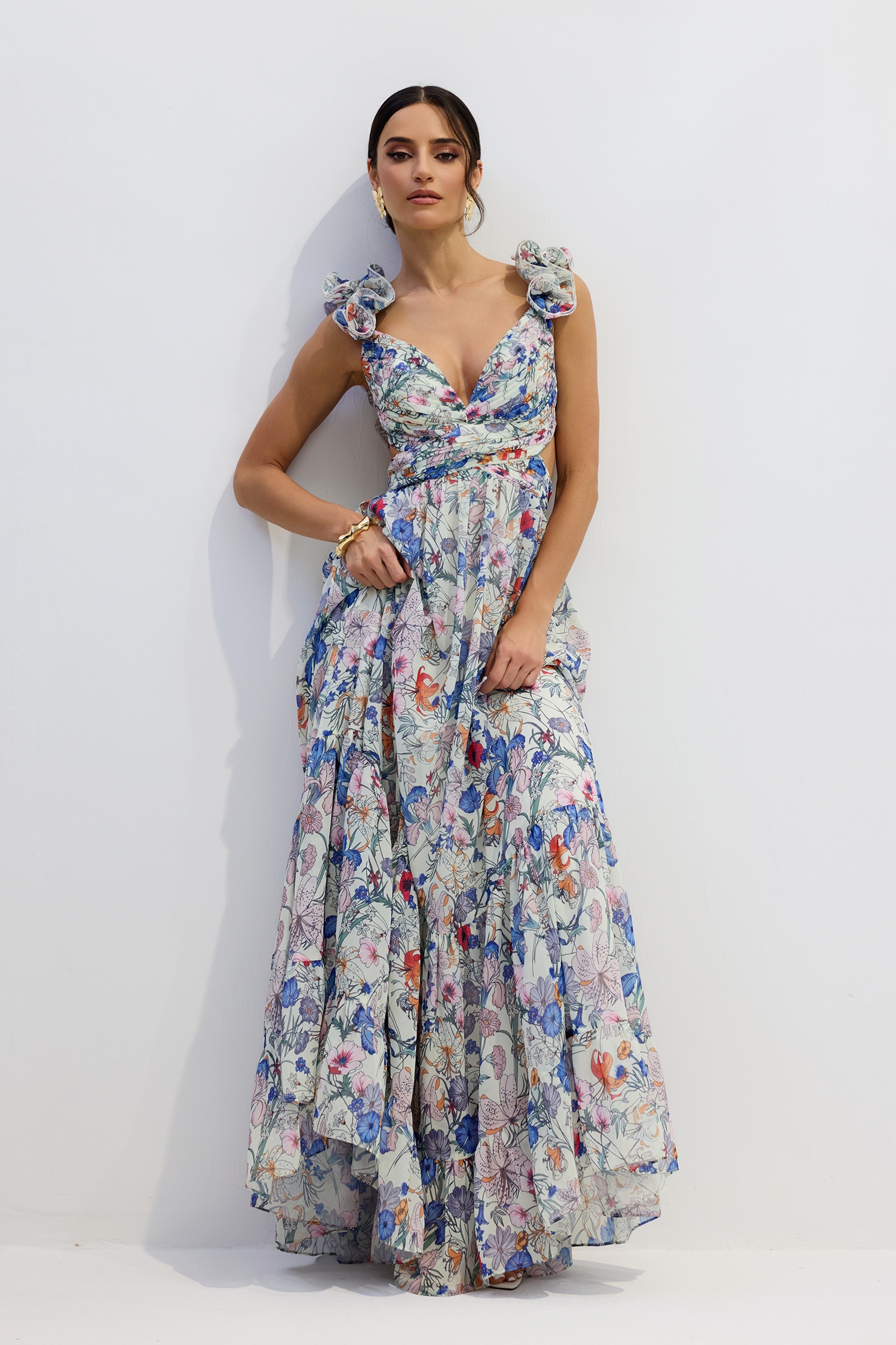 Marissa Cut-out Ruffle Maxi Dress-purelyfable