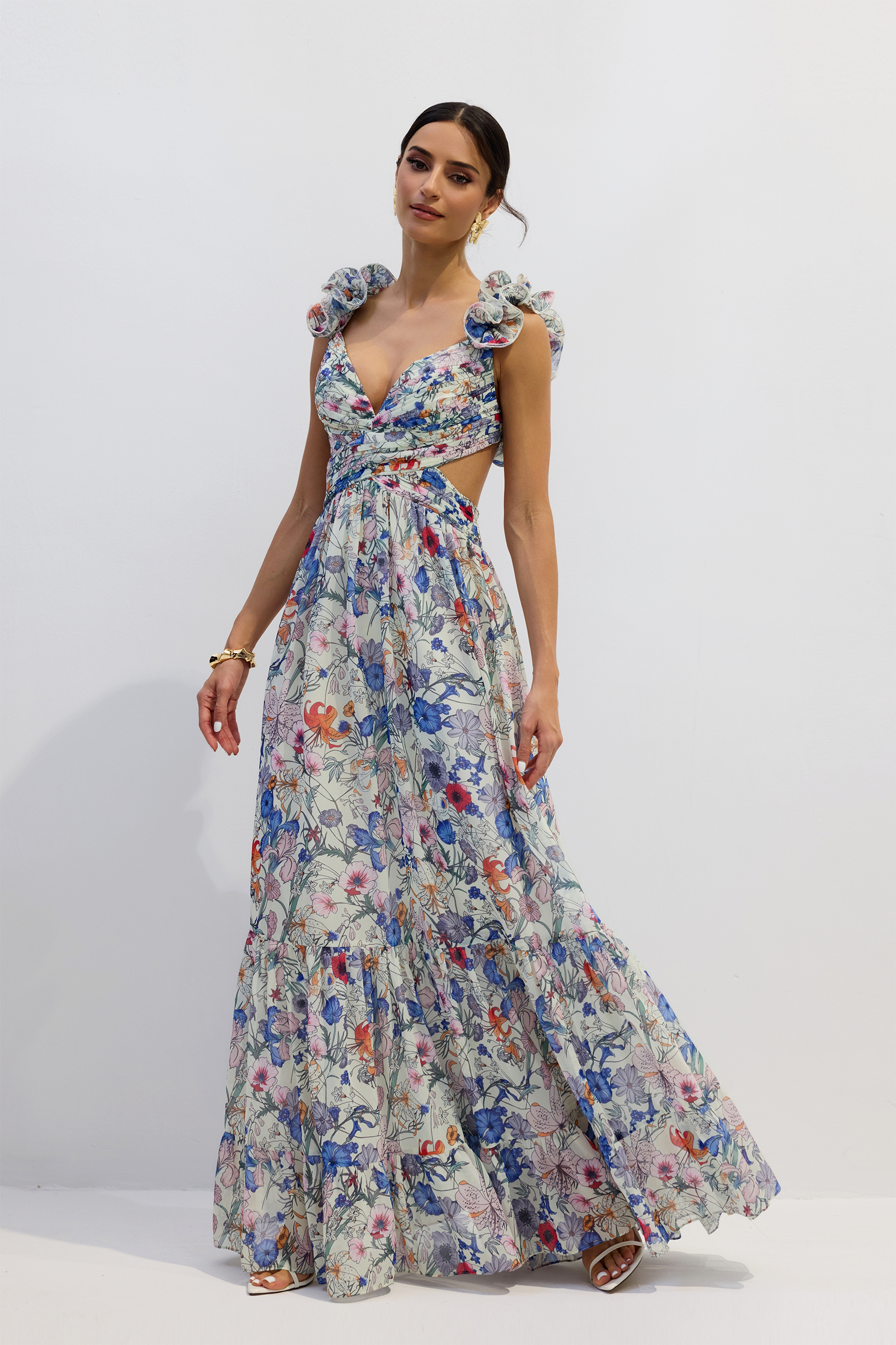 Marissa Cut-out Ruffle Maxi Dress-purelyfable